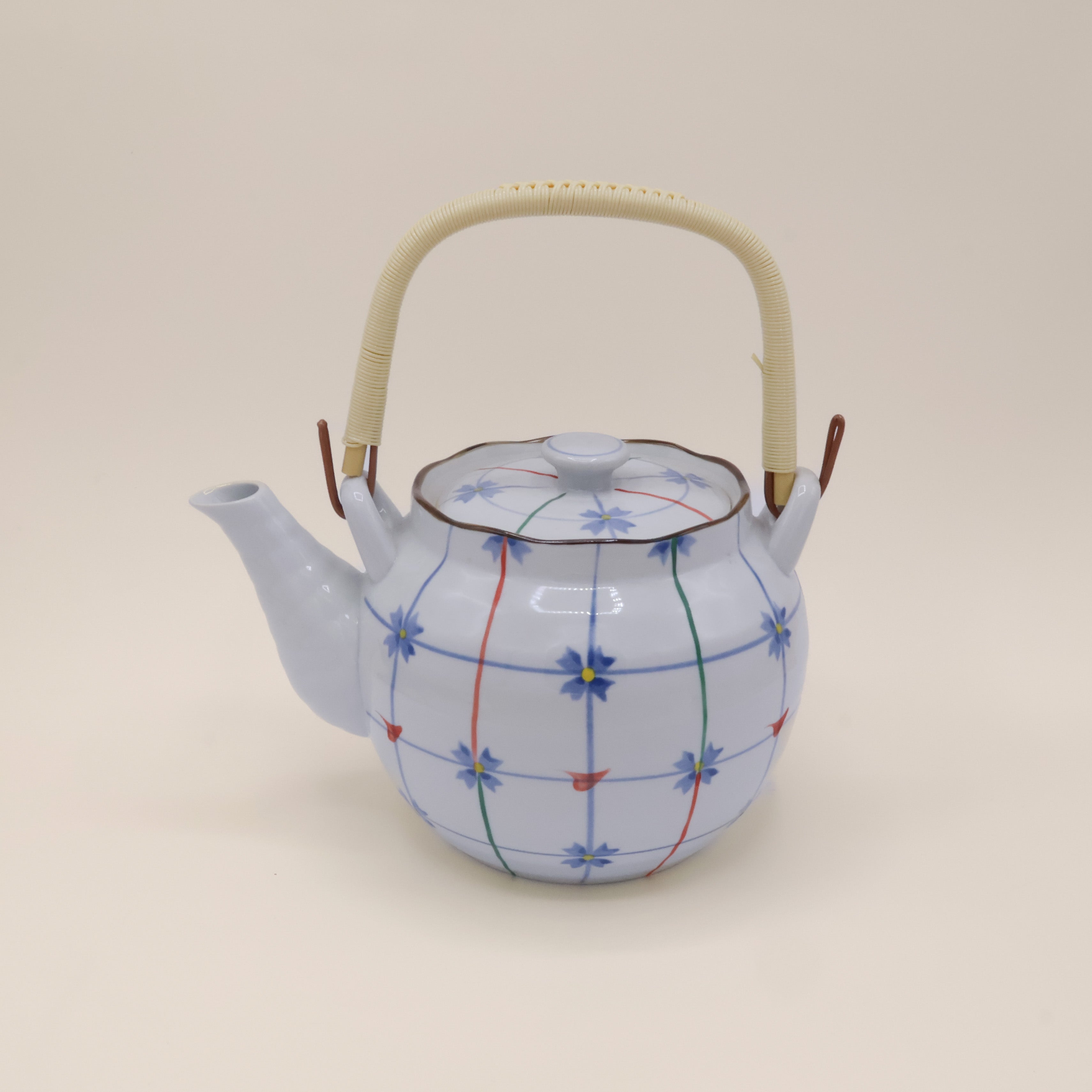 Ceramic teapot with flowers and stripes (2 sizes)