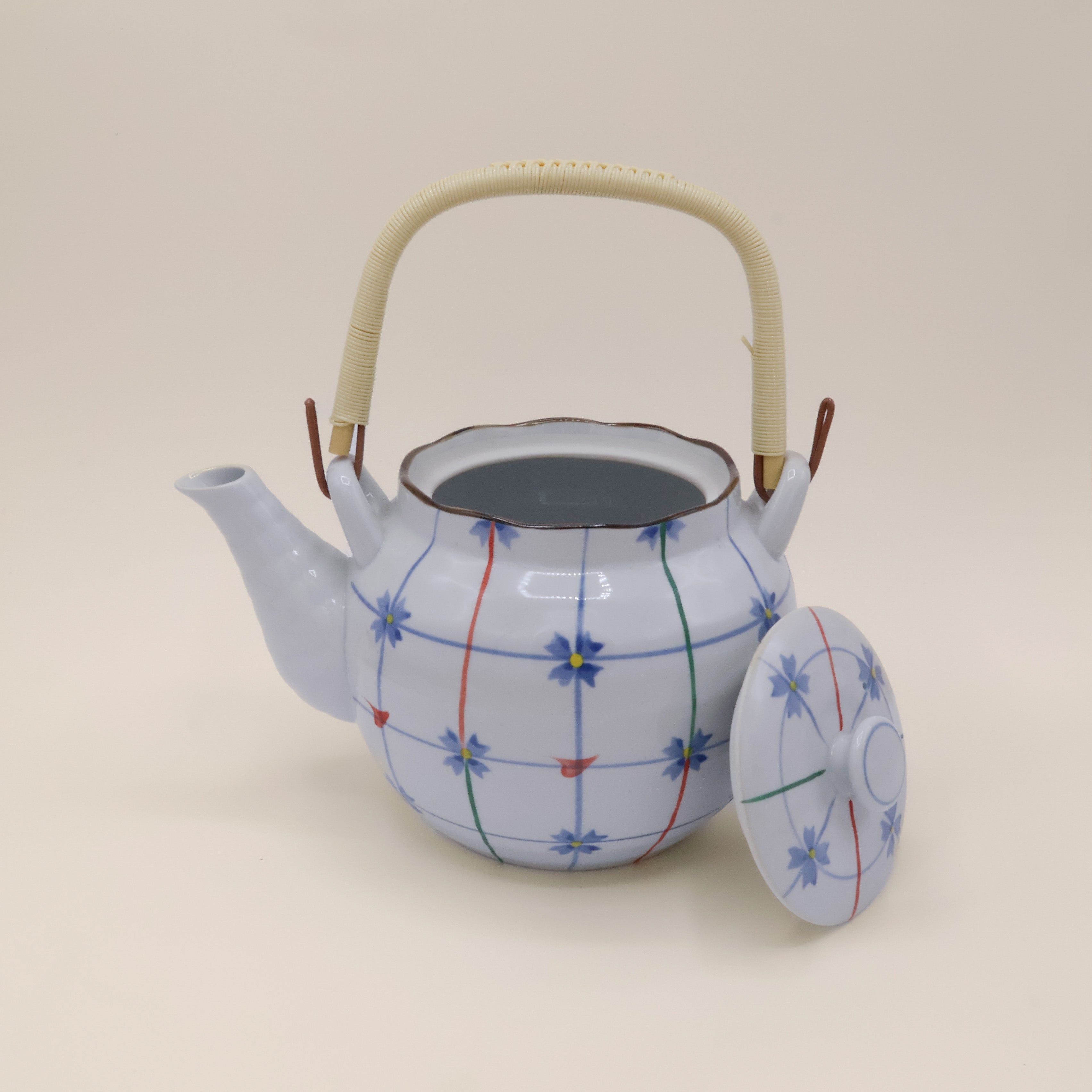 Ceramic teapot with flowers and stripes (2 sizes)