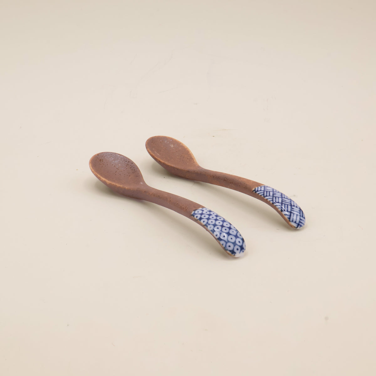 Ceramic Spoon - Rustic brown with blue pattern - 40%