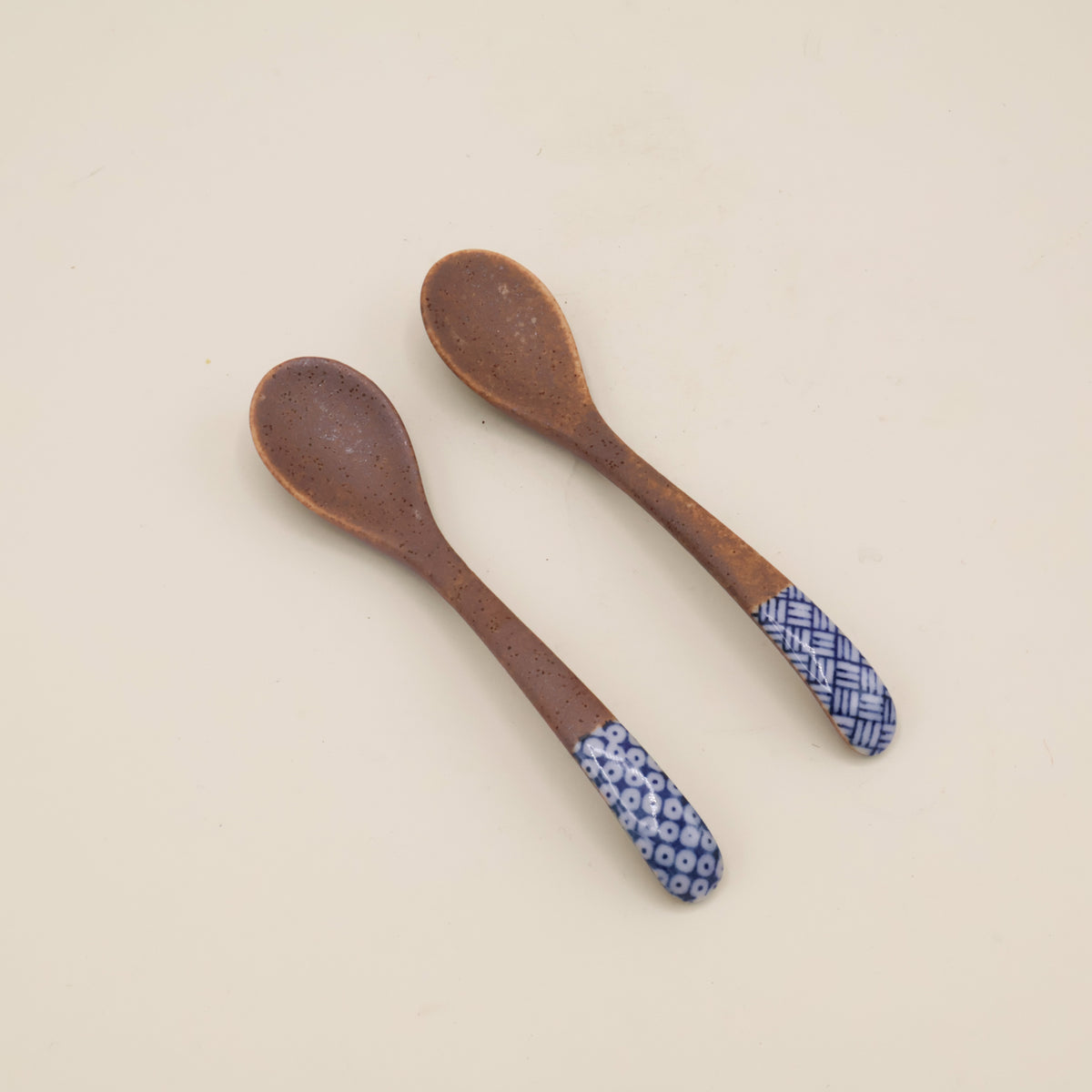 Ceramic Spoon - Rustic brown with blue pattern - 40%