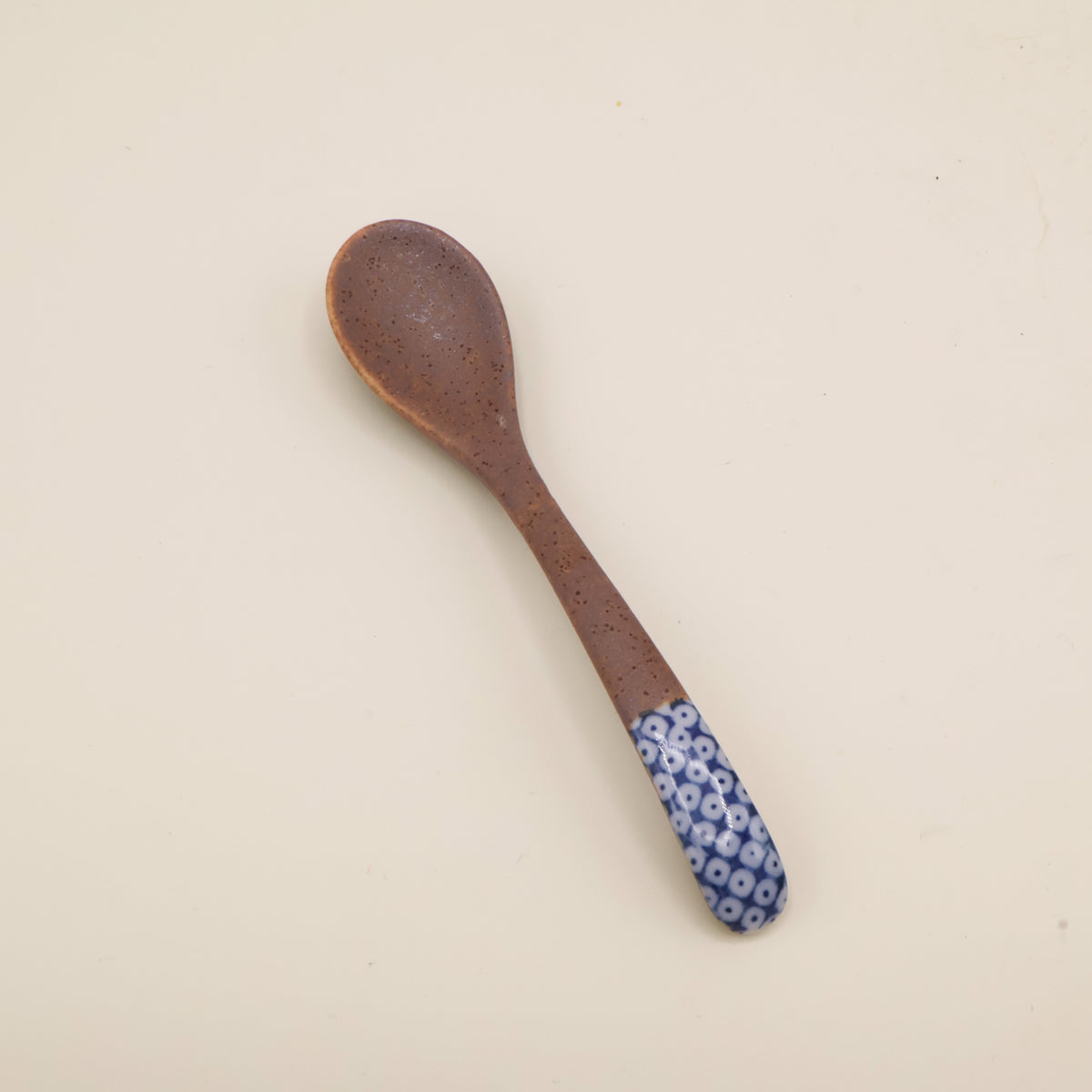 Ceramic Spoon - Rustic brown with blue pattern - 40%