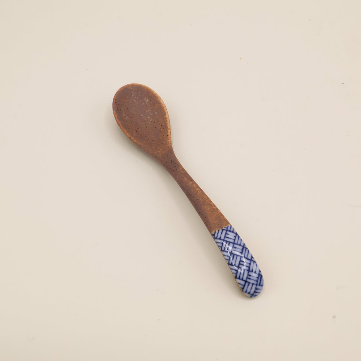 Ceramic Spoon - Rustic brown with blue pattern - 40%