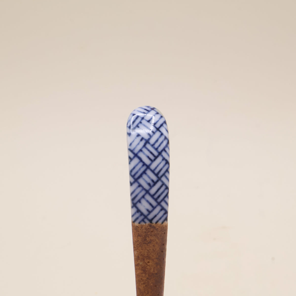 Ceramic Spoon - Rustic brown with blue pattern - 40%