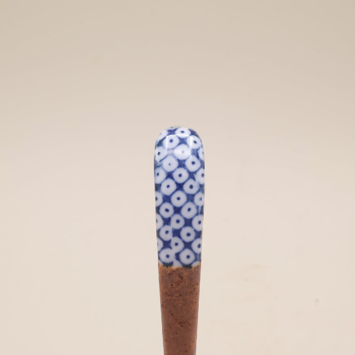 Ceramic Spoon - Rustic brown with blue pattern - 40%
