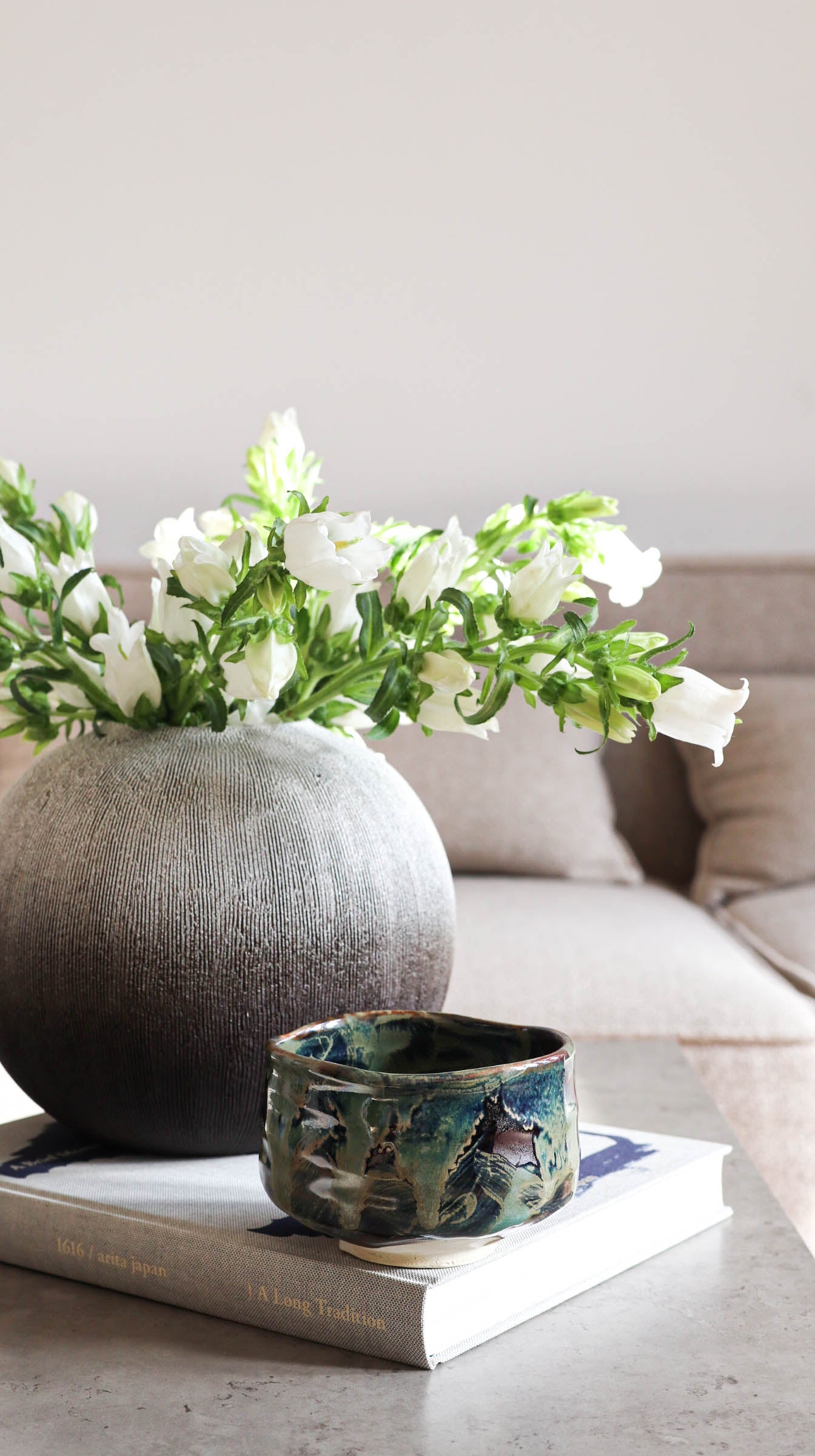 Vase - Large round rustic in black and grey