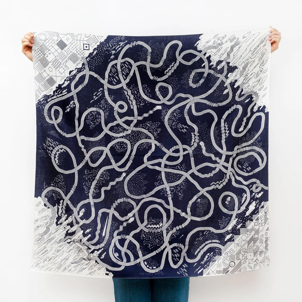Japanese wall hanging: Furoshiki with navy and white pattern