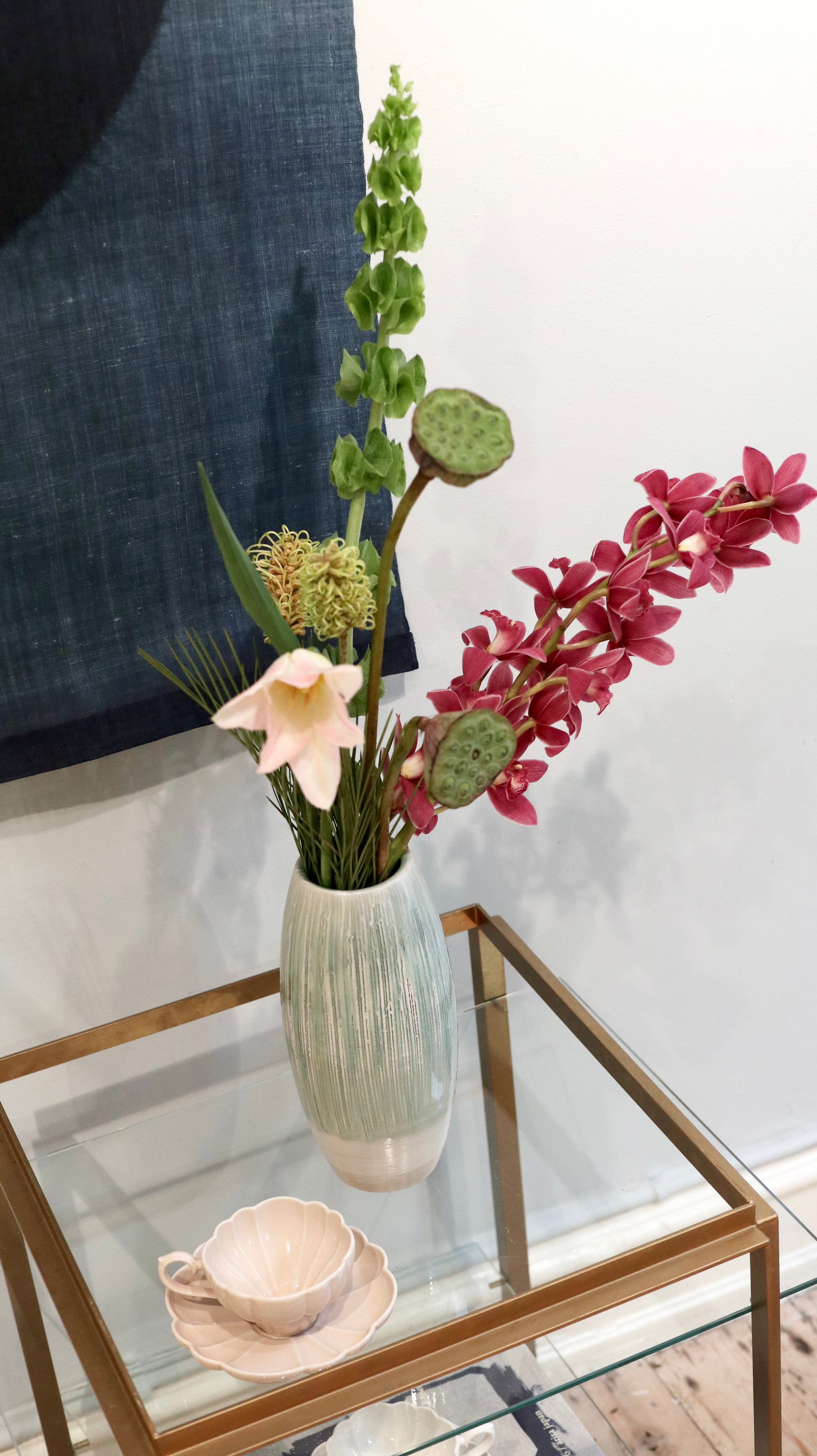 Vase - Large mint green with stripes