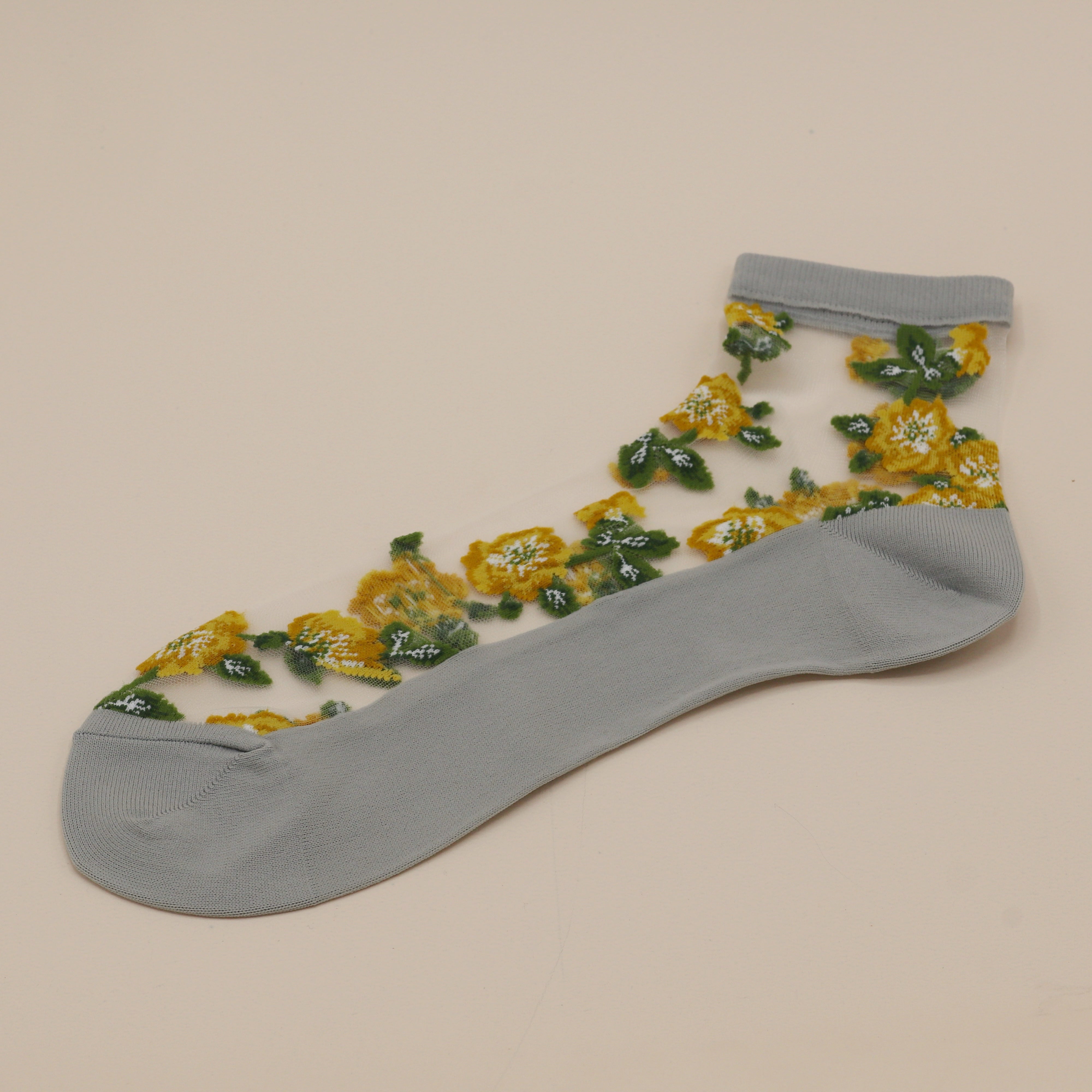 andè strømper - Grå med gule blomster