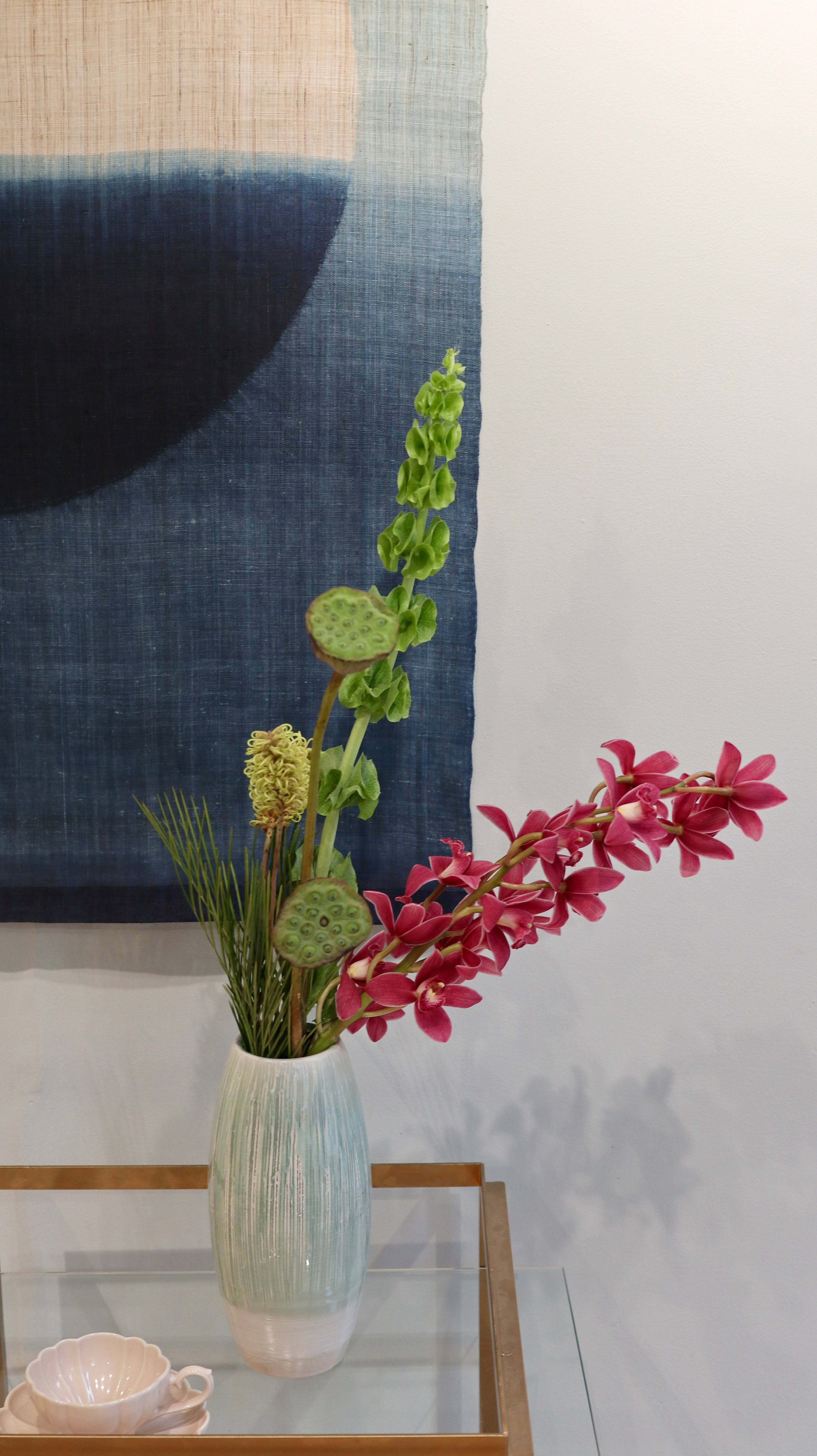 Vase - Large mint green with stripes