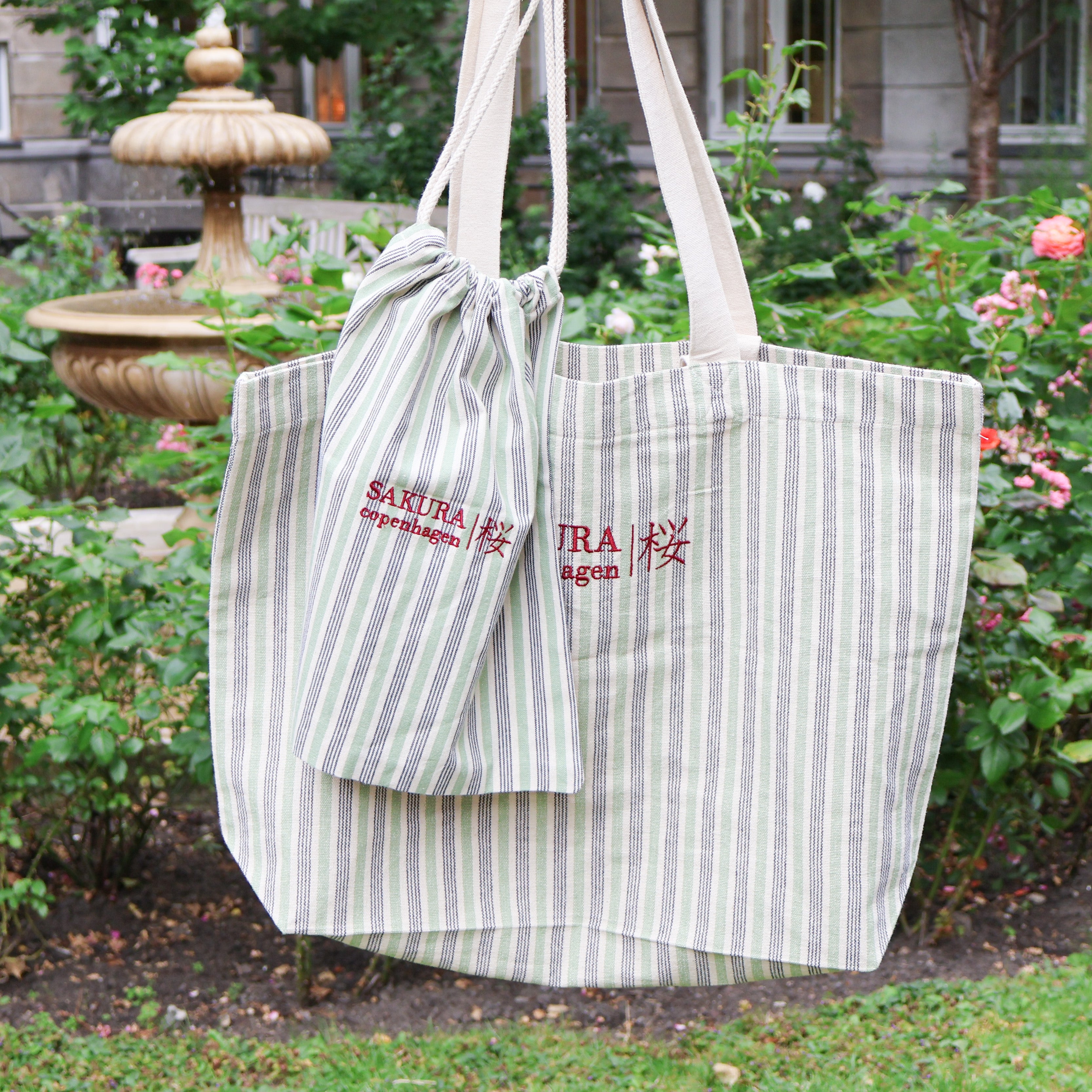 Sakura Copenhagen Tote Bag & Snorretrækspose - Striber