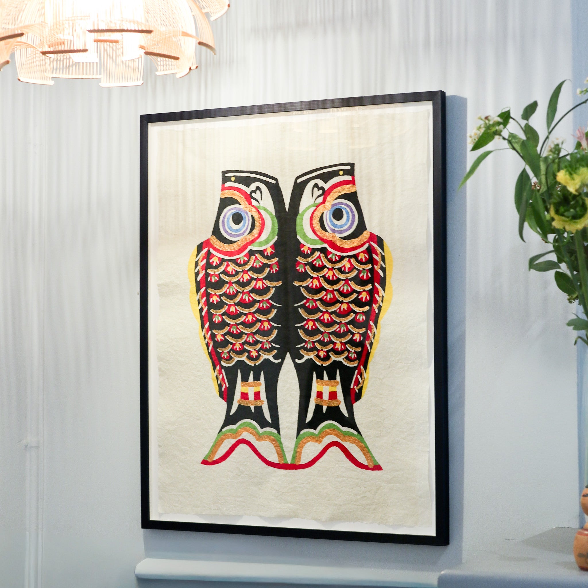 Maleri af koifisk på washipapir