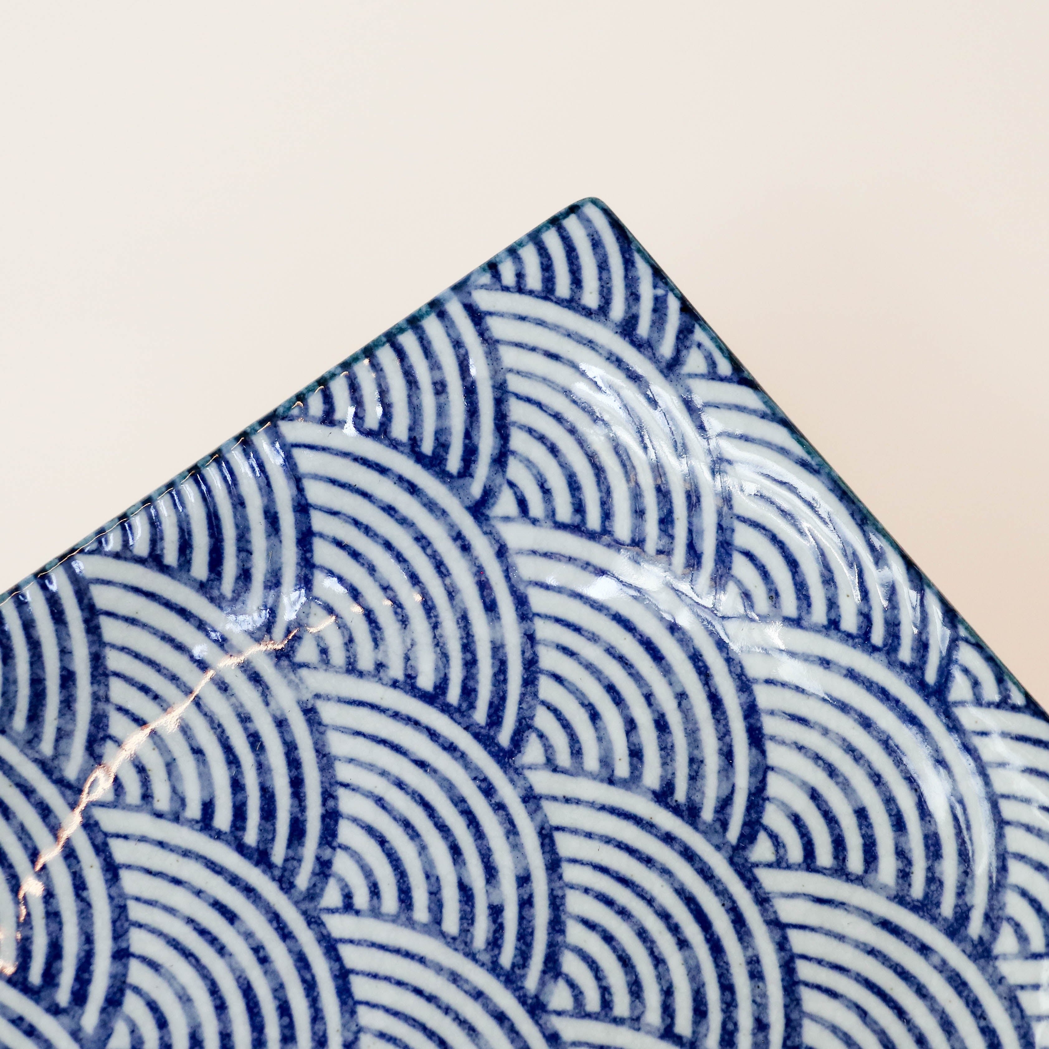 (Missing price and quantity) Square dish with blue waves