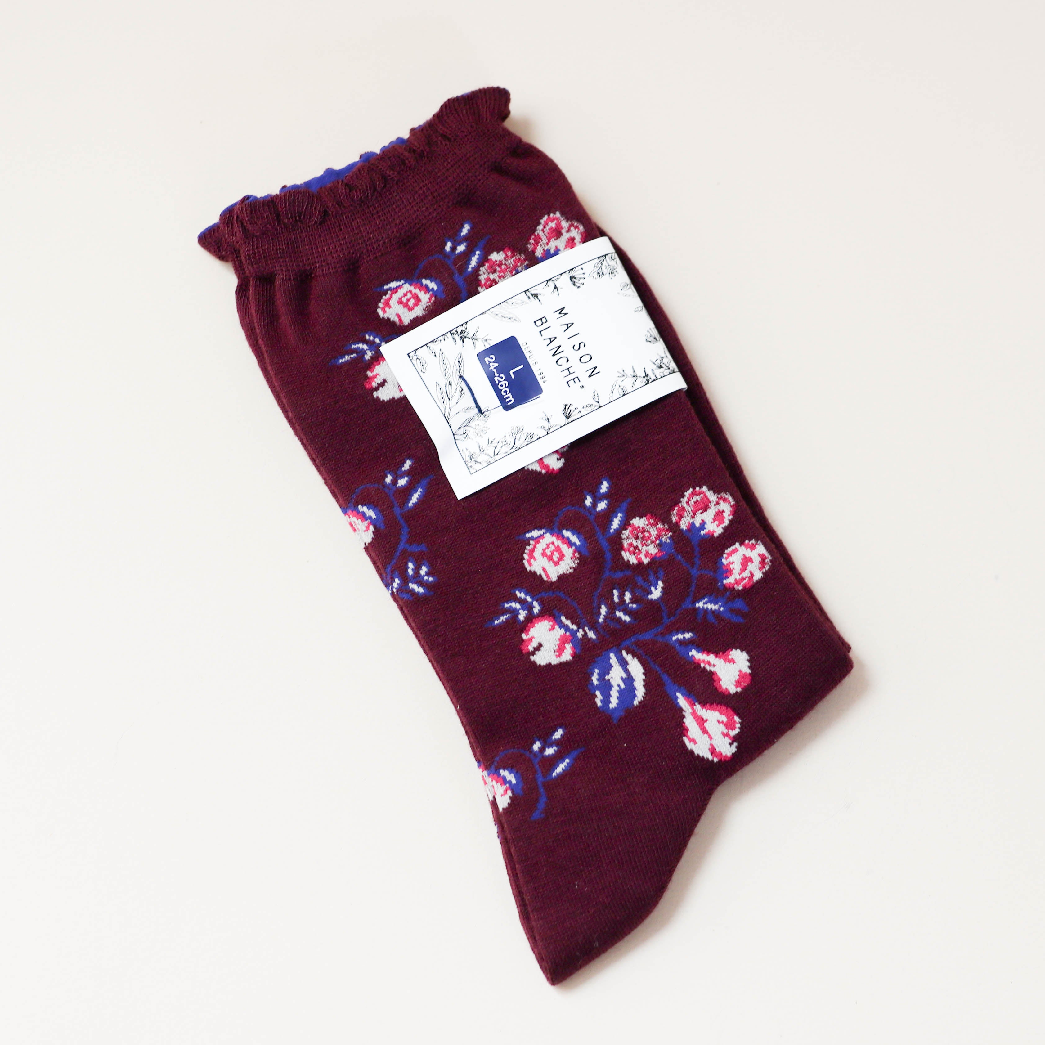 Maison Blanche stockings - Bordeaux with flowers