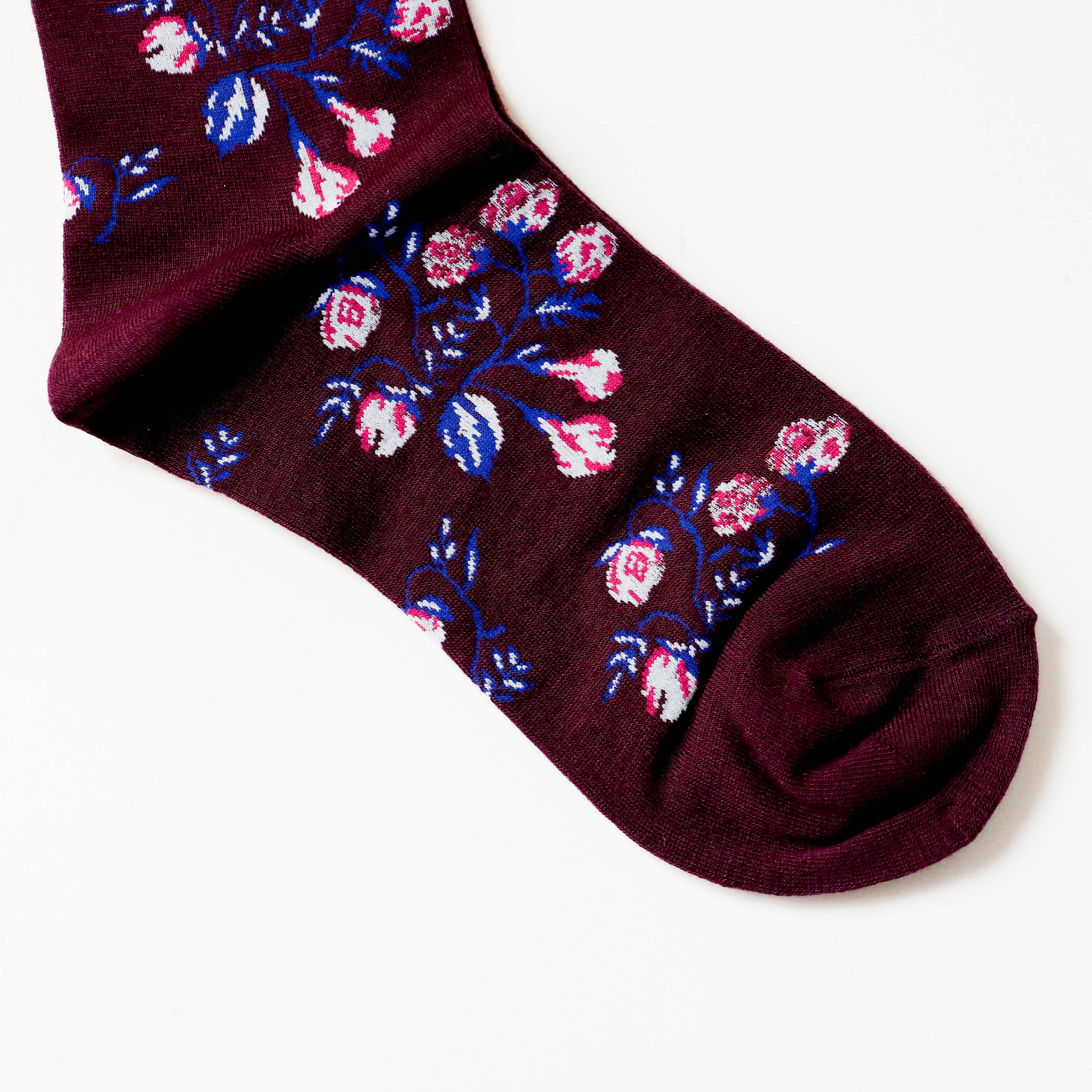 Maison Blanche stockings - Bordeaux with flowers