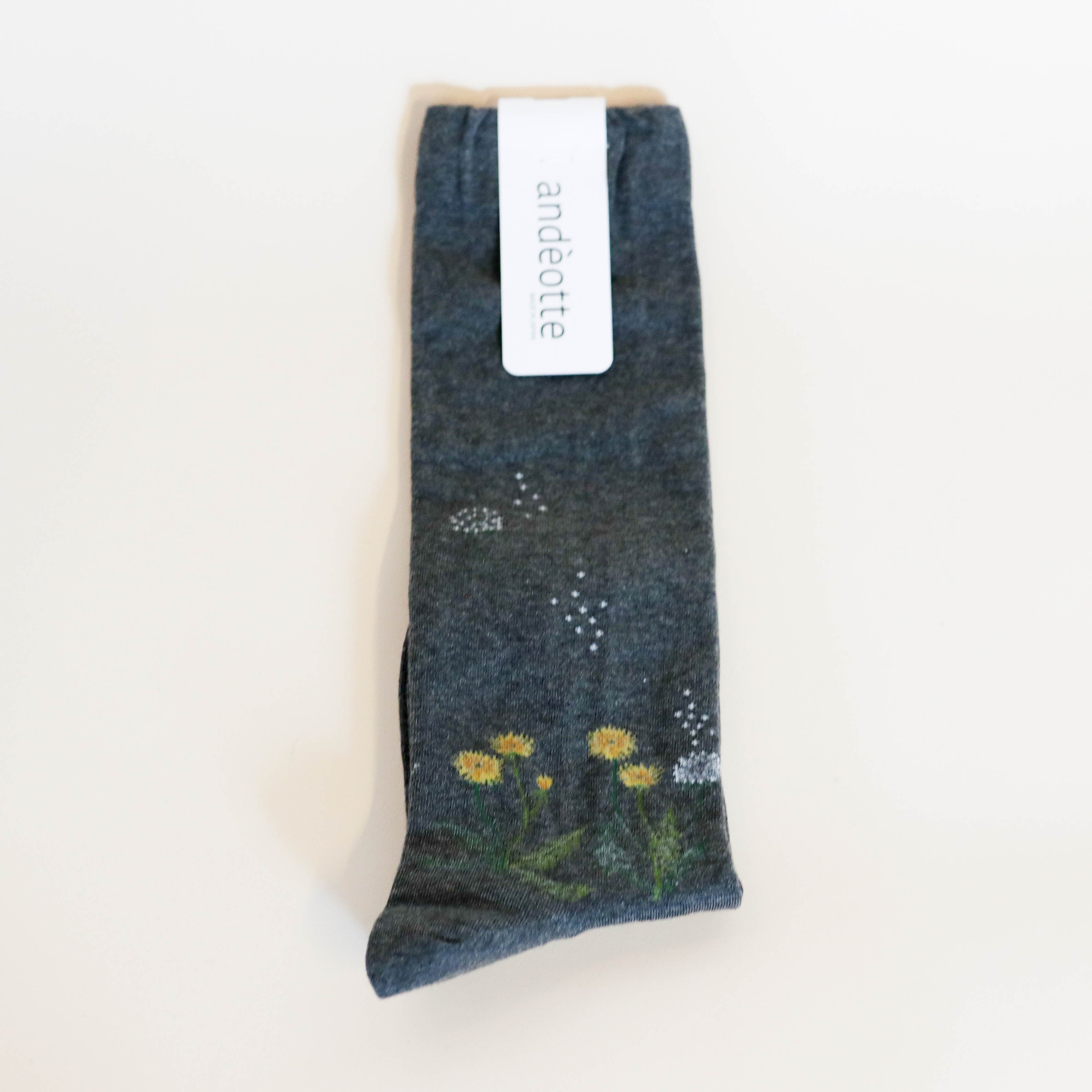 duck knee socks - Gray with dandelions