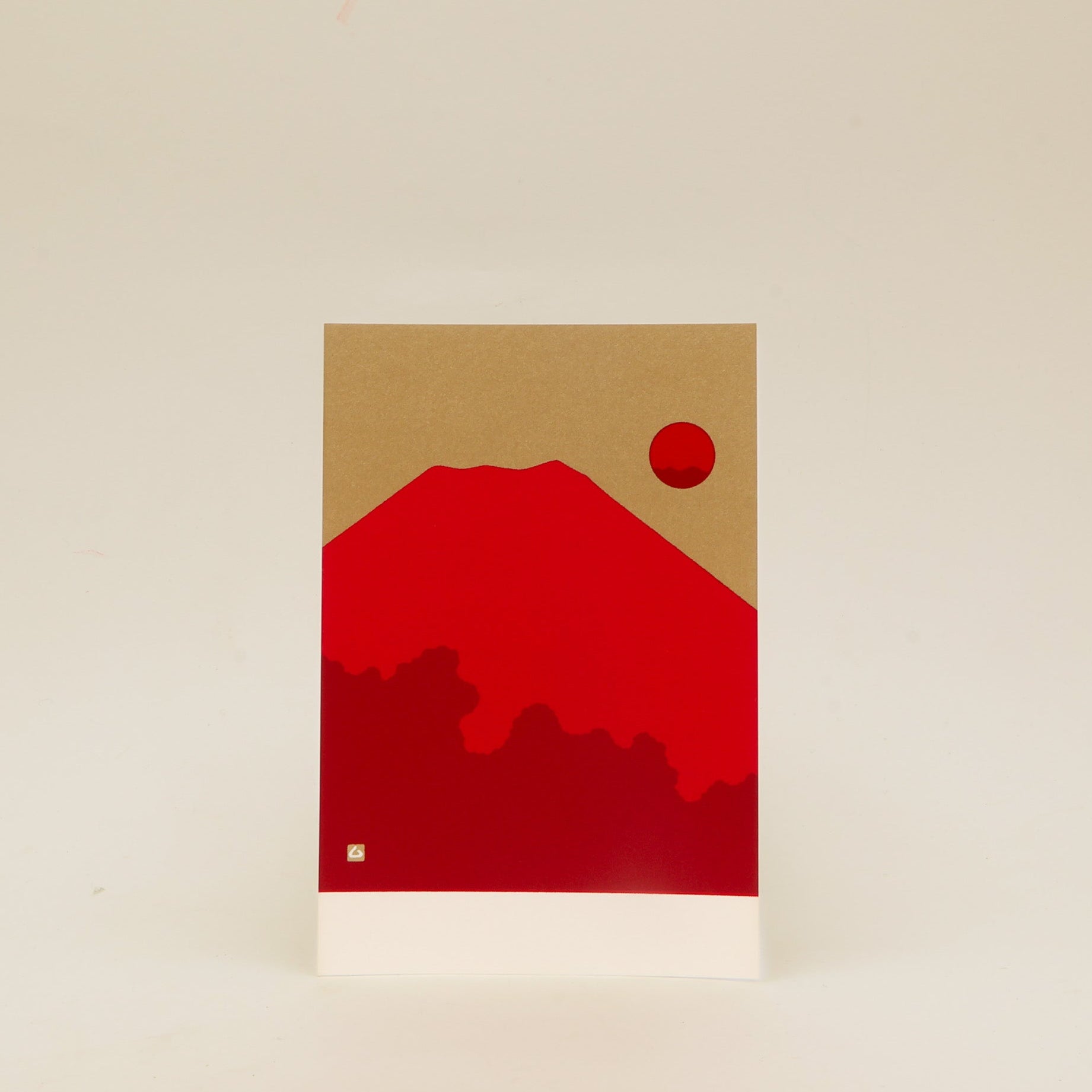 Postkort - Fuji bjerg i rød pg guld