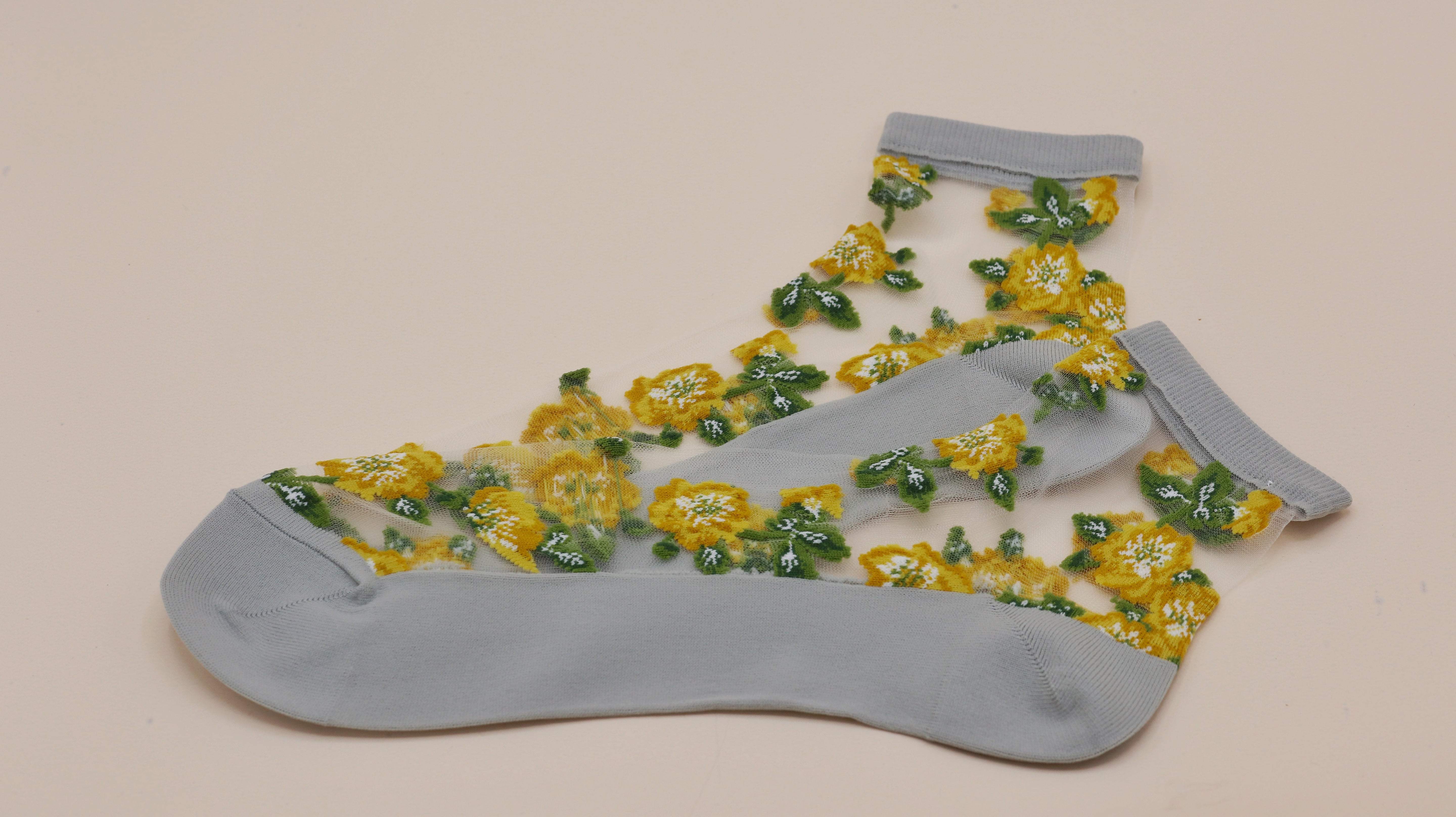 andè strømper - Grå med gule blomster