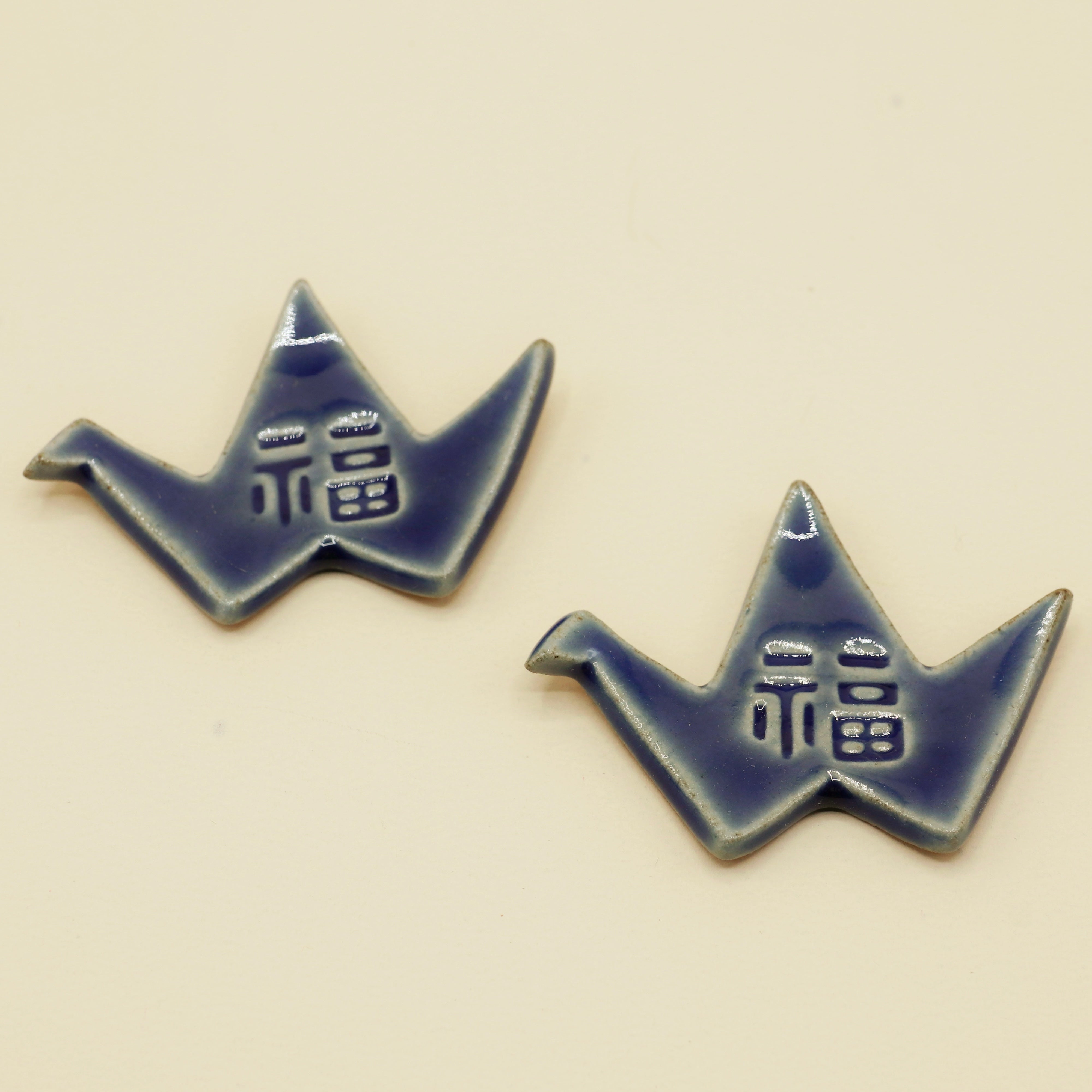 Chopstick holder - Blue origami bird with characters