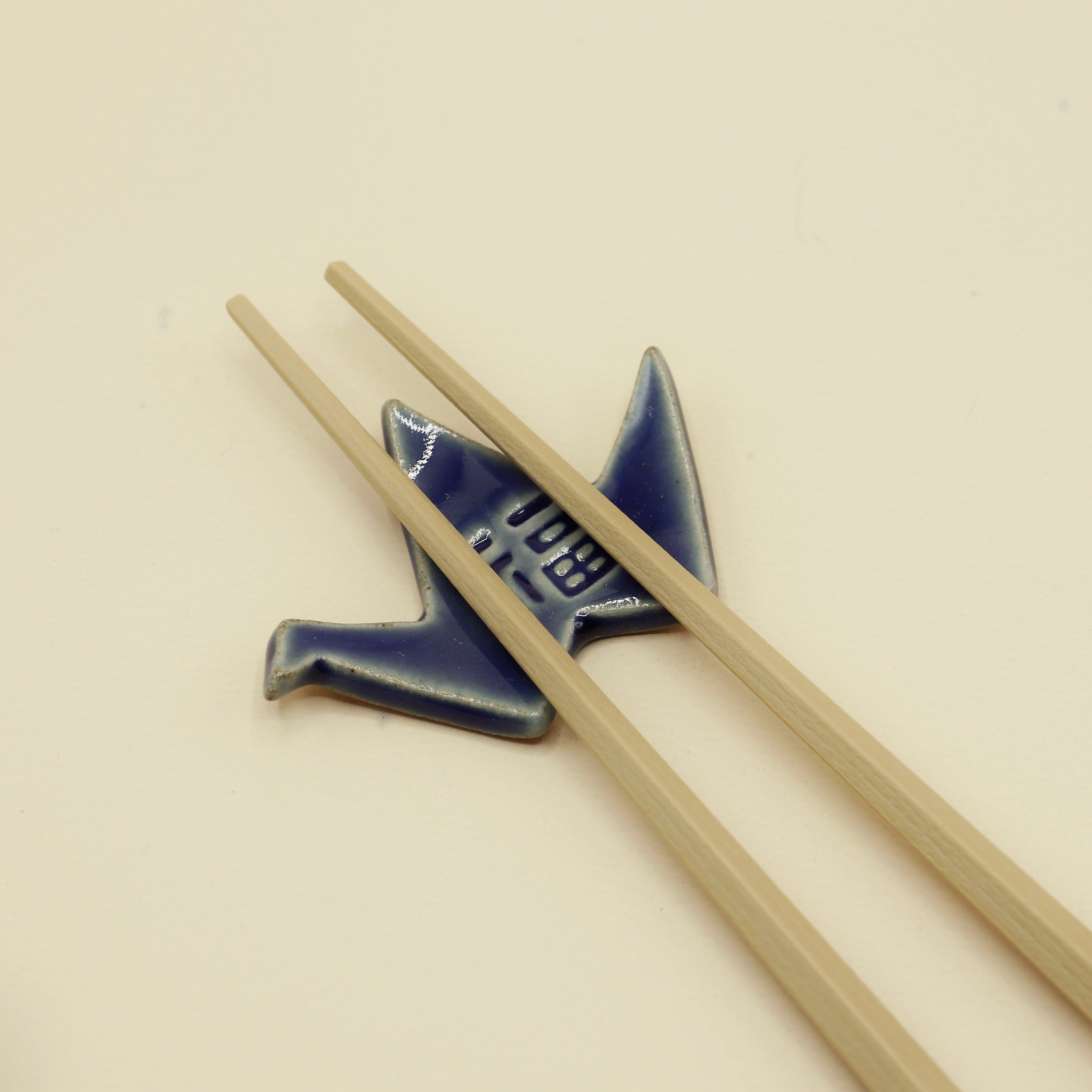 Chopstick holder - Blue origami bird with characters