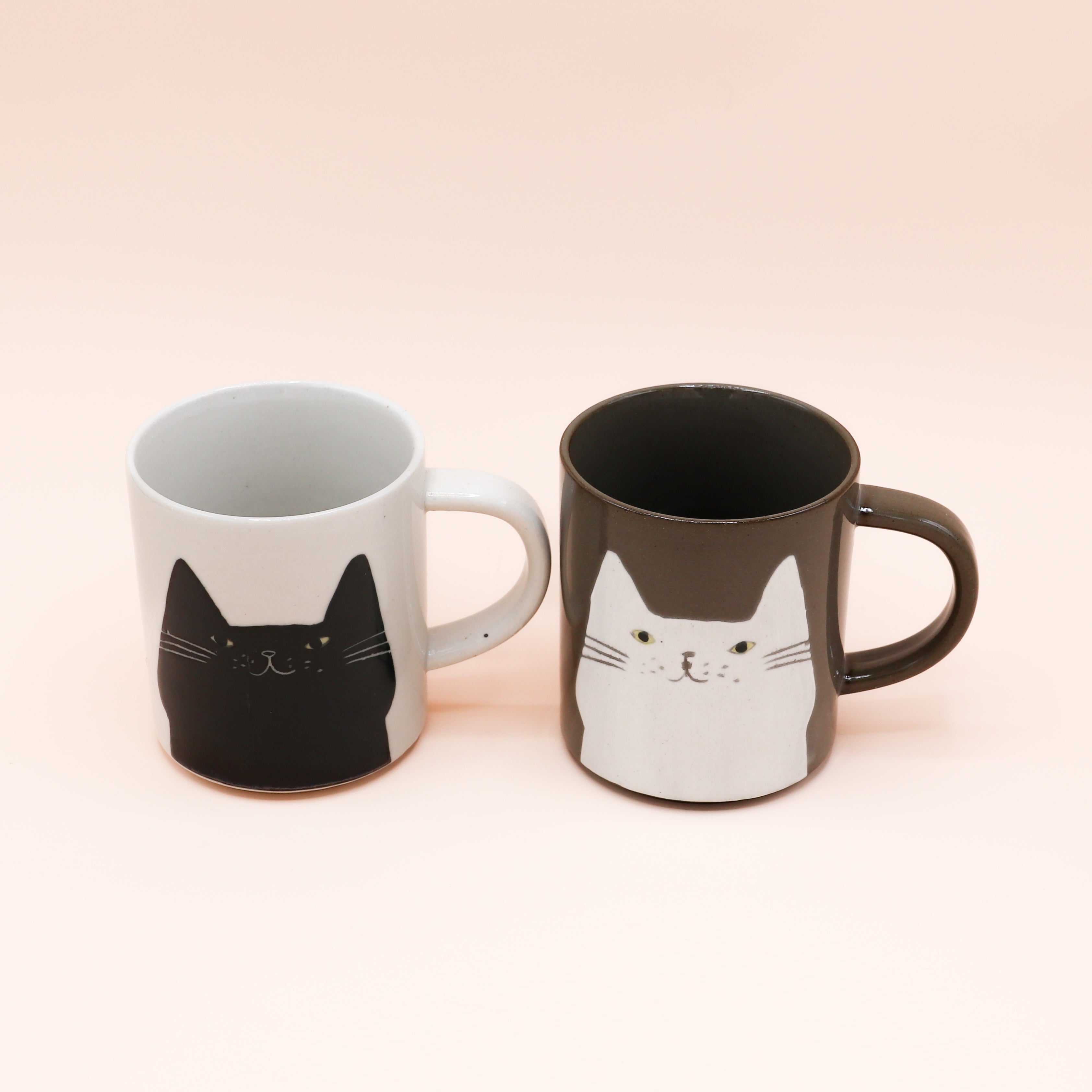 Håndlavede kopper med motiv af kat (2 varianter)