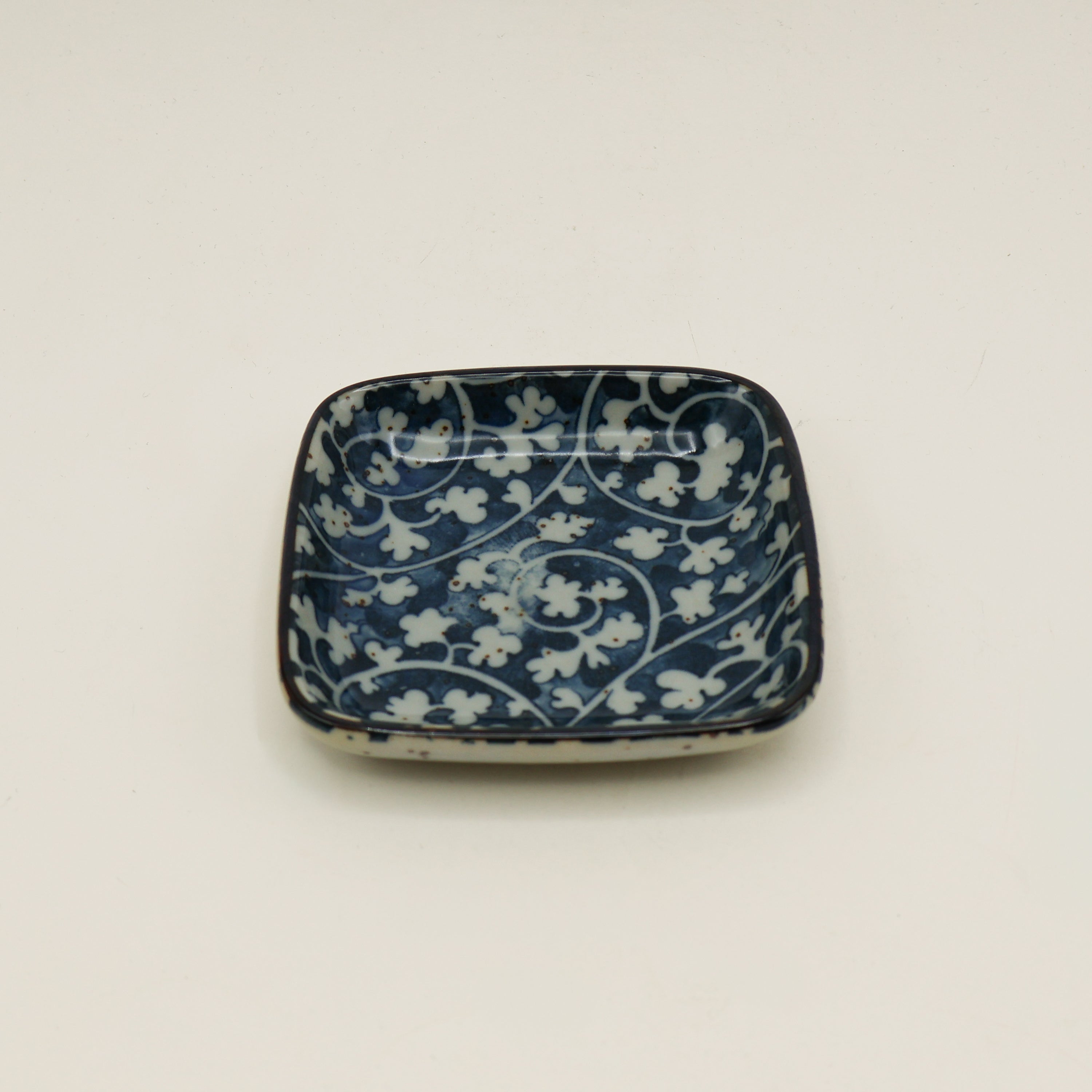 Square blue soy bowl with flowers