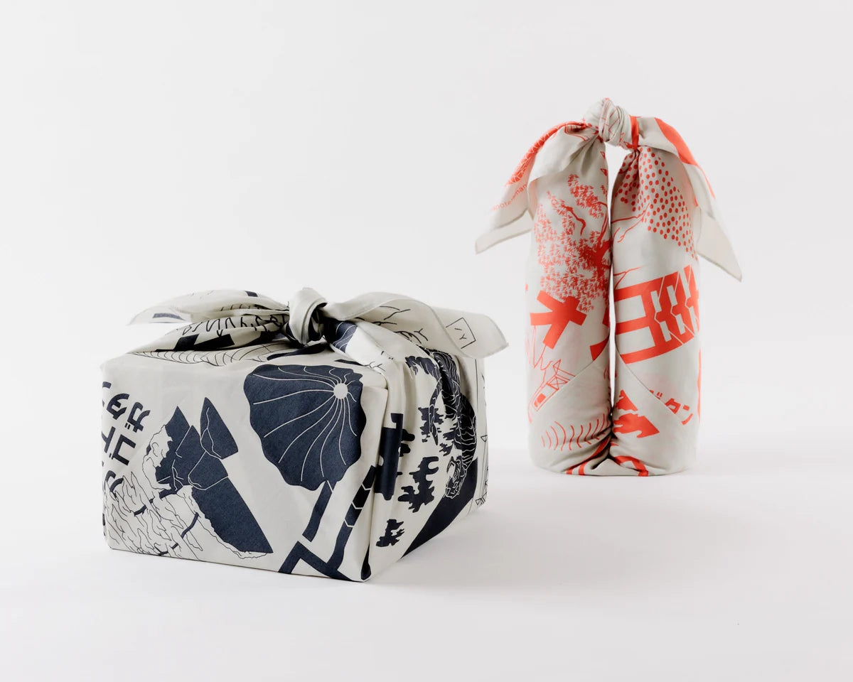 Japansk vægtæppe: Furoshiki med japanske manga motiver i mørkeblå