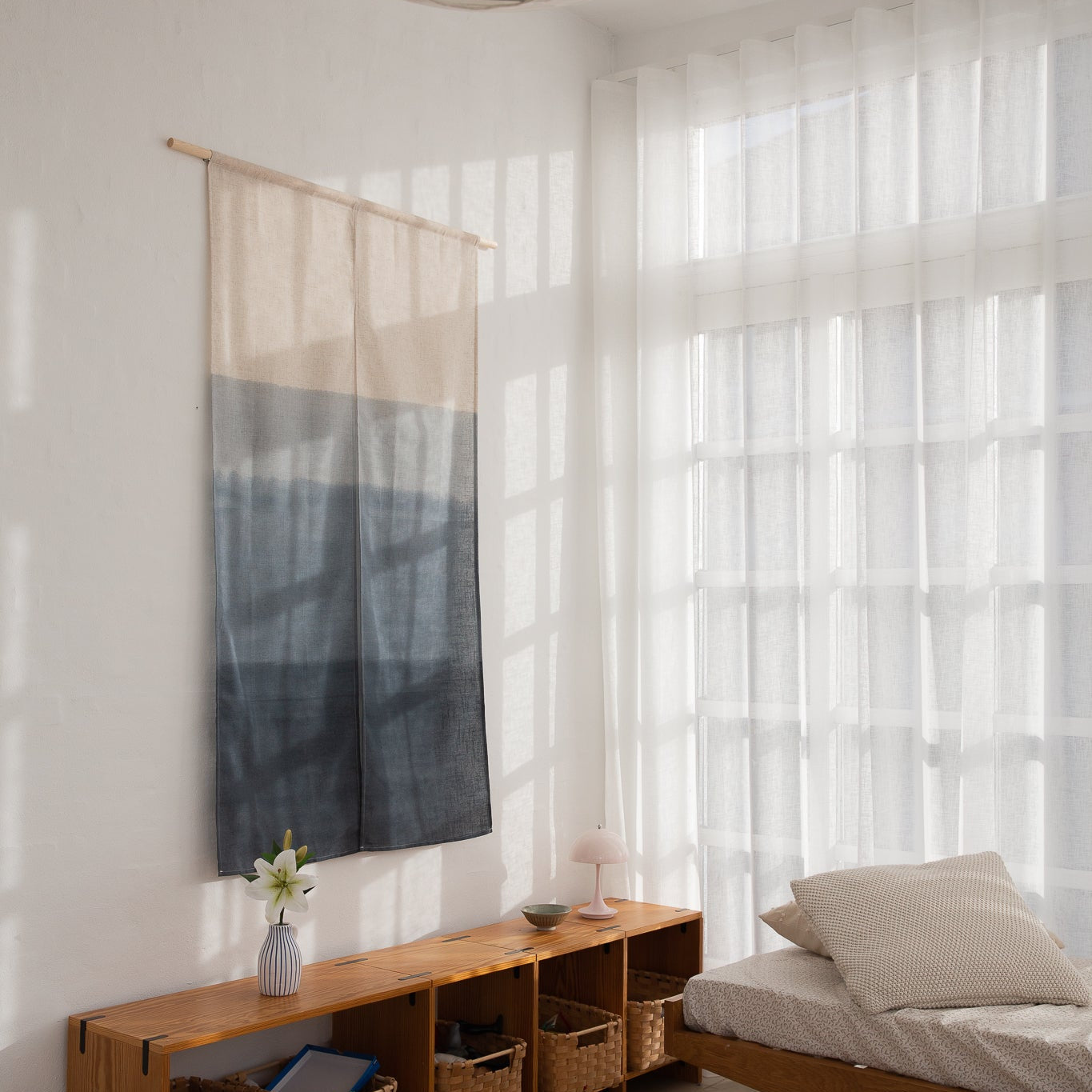 Japanese tapestry with blue stripes