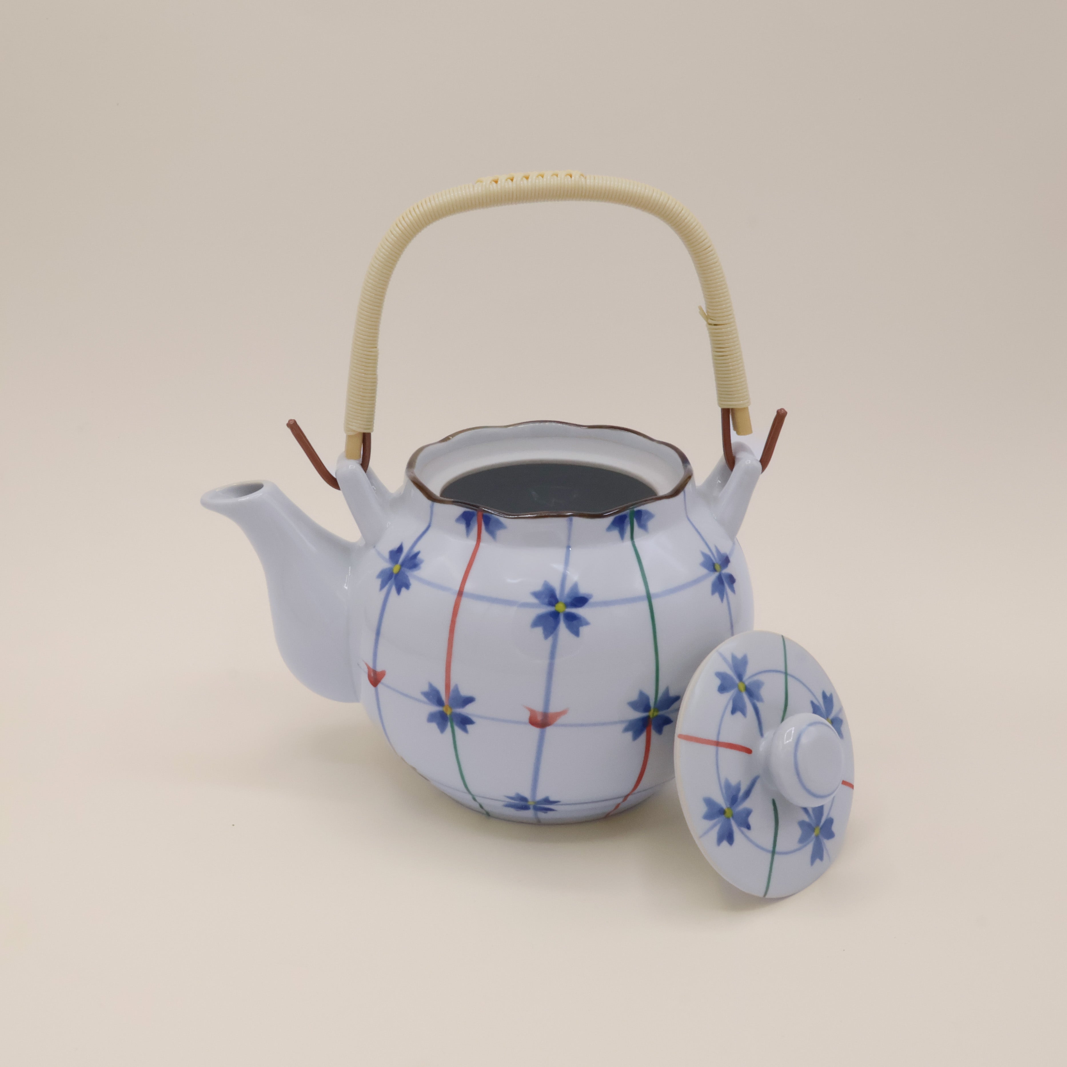 Ceramic teapot with flowers and stripes (2 sizes)