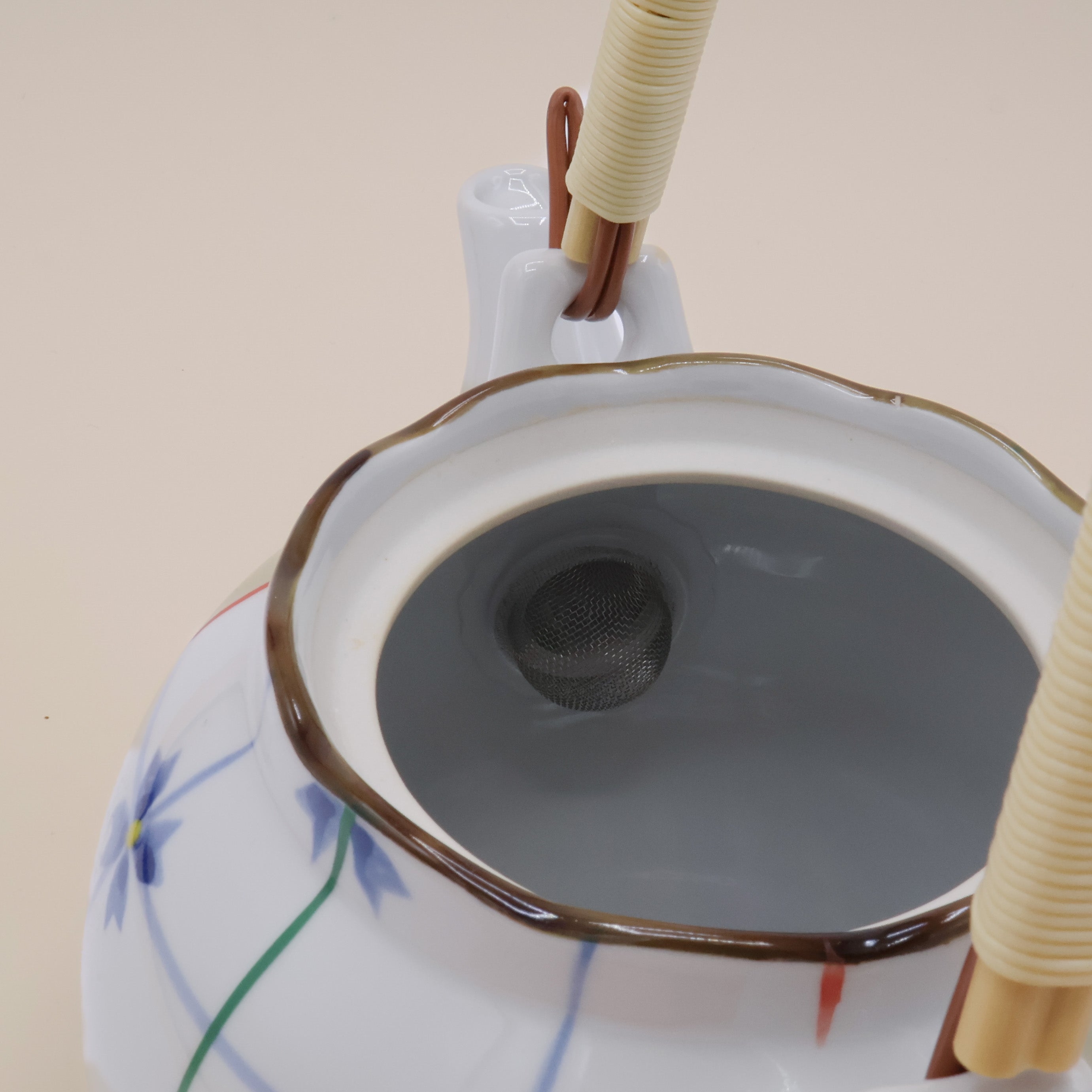 Ceramic teapot with flowers and stripes (2 sizes)