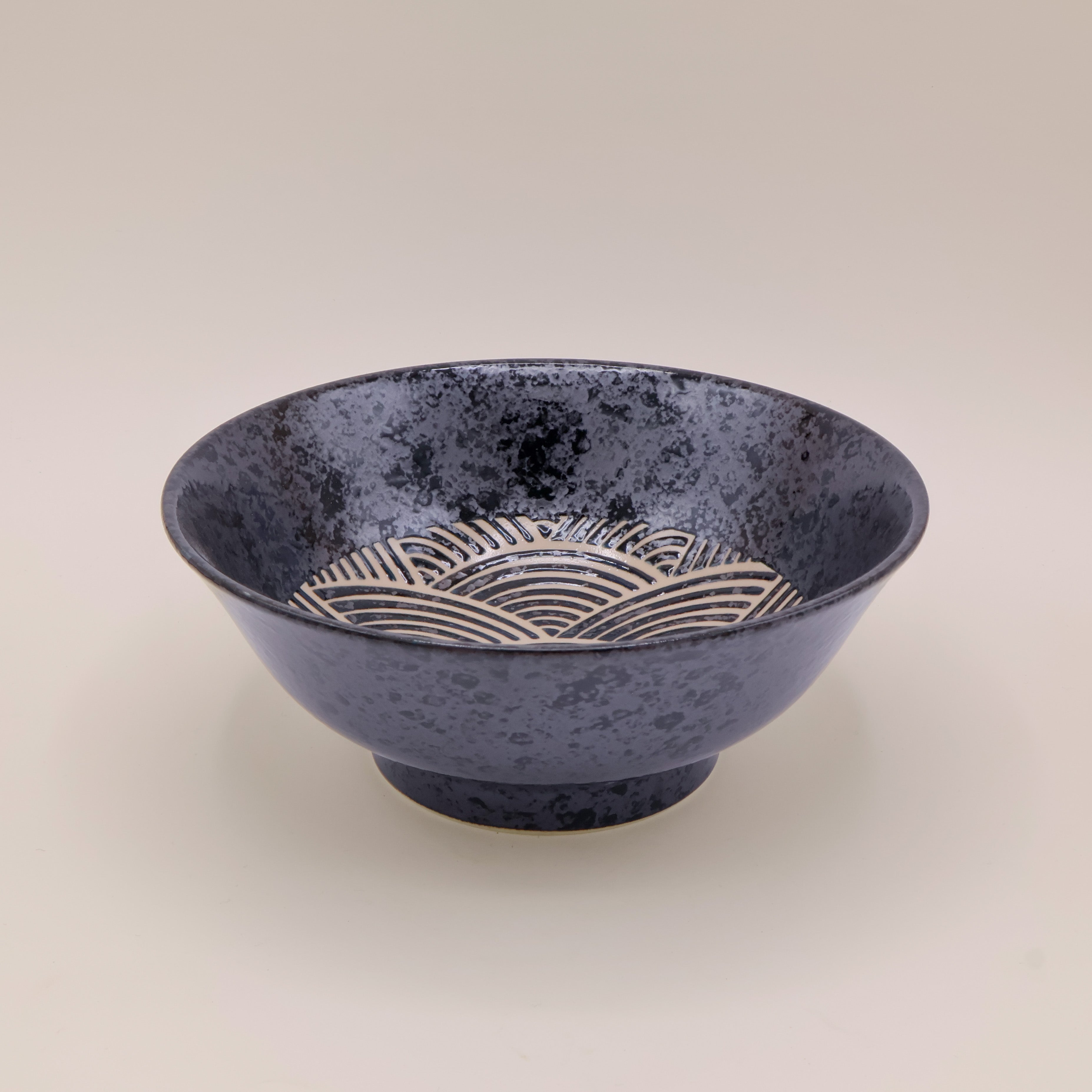 Ramen bowl with wave pattern in black