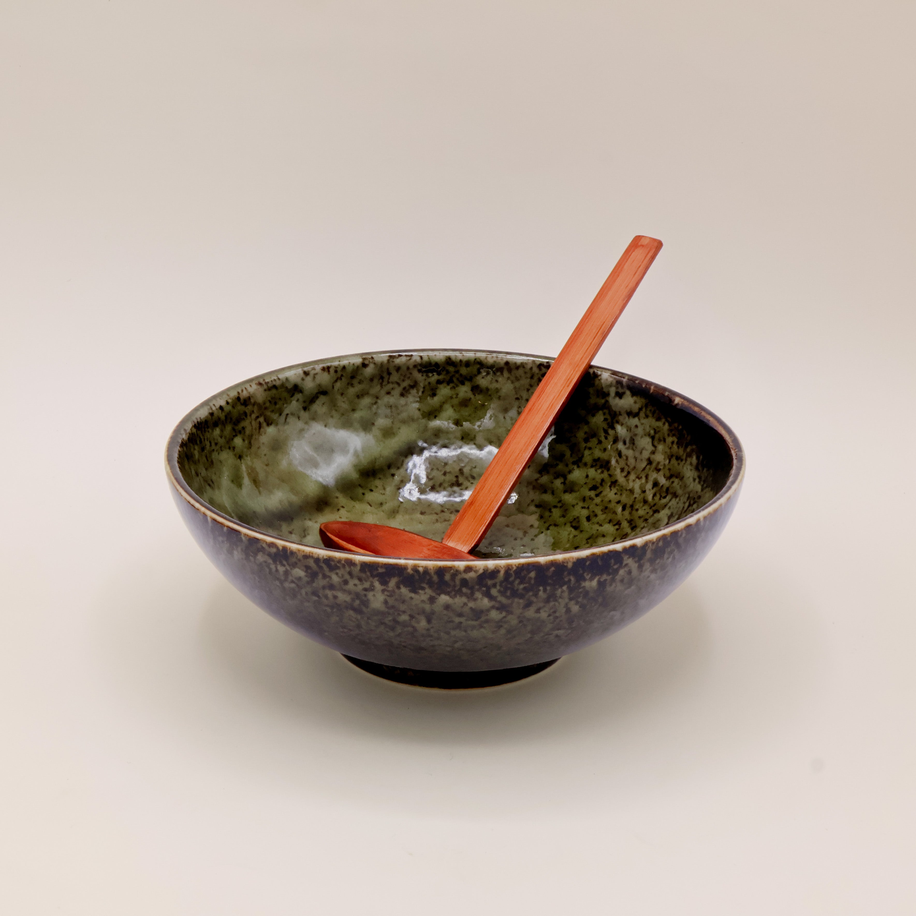 Large ramen bowl with green glaze