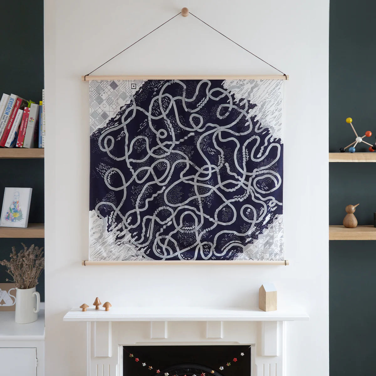 Japanese wall hanging: Furoshiki with navy and white pattern