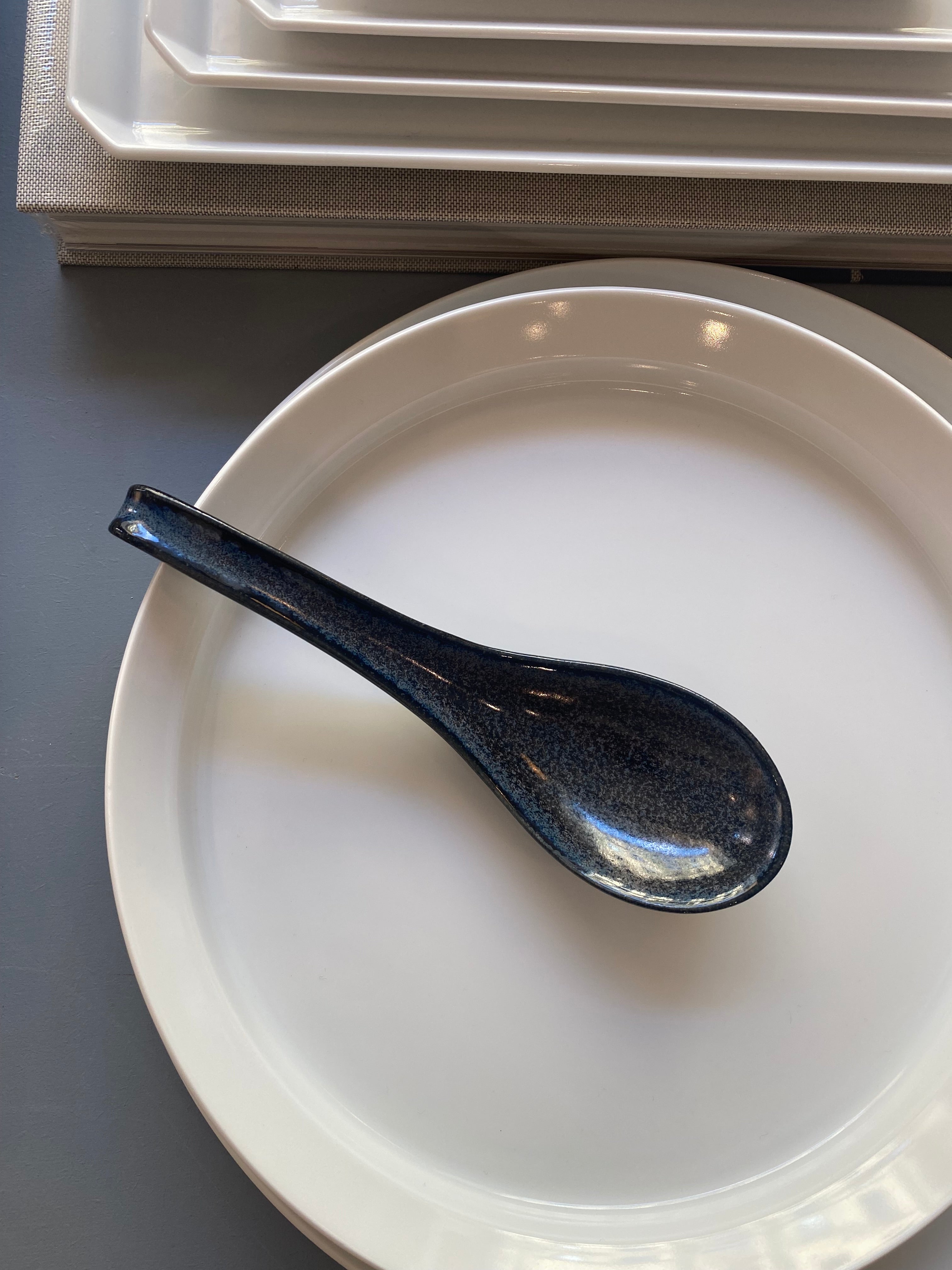 Ceramic spoon for Ramen dark blue
