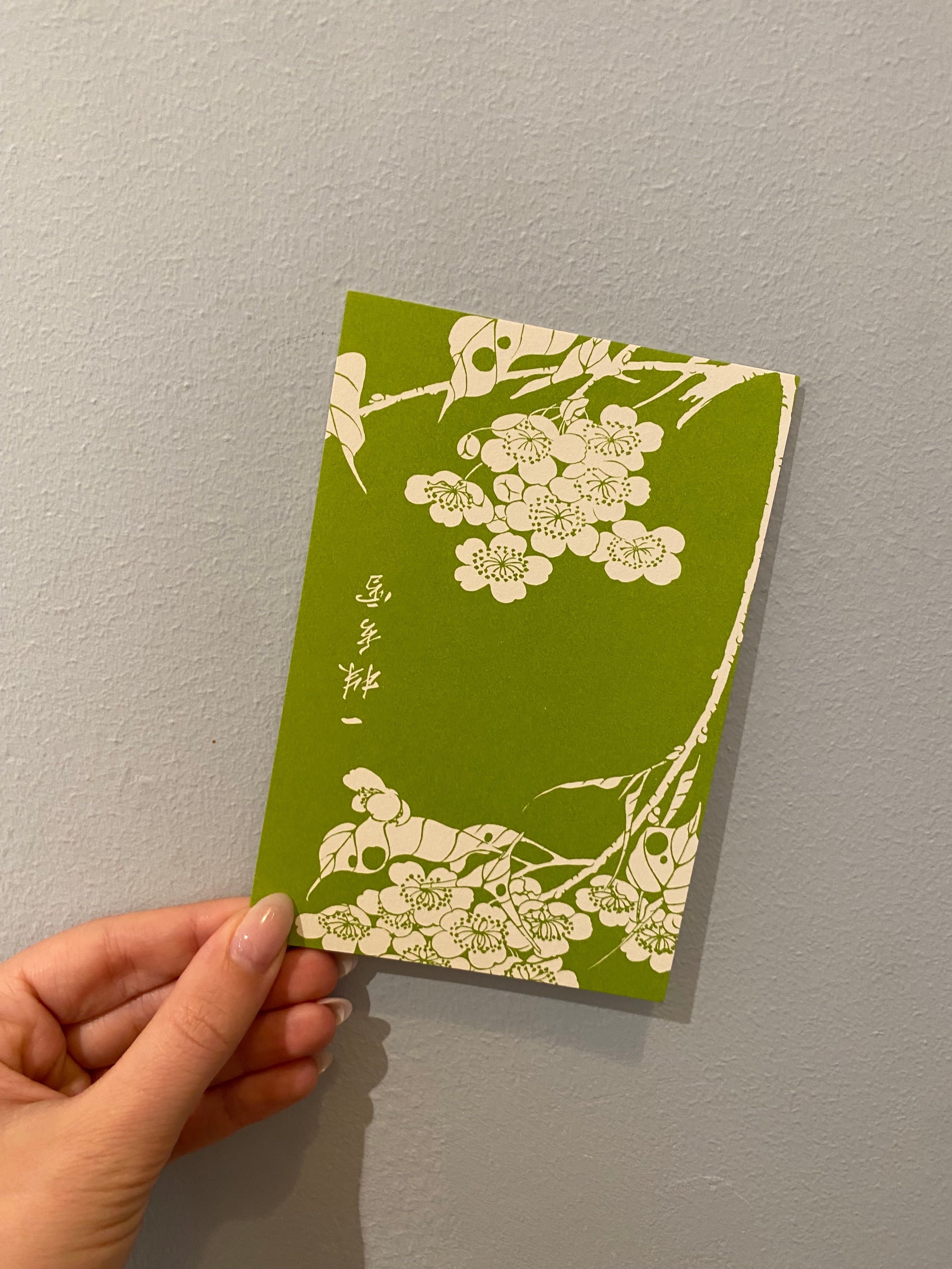 Card with white flowers on a green background