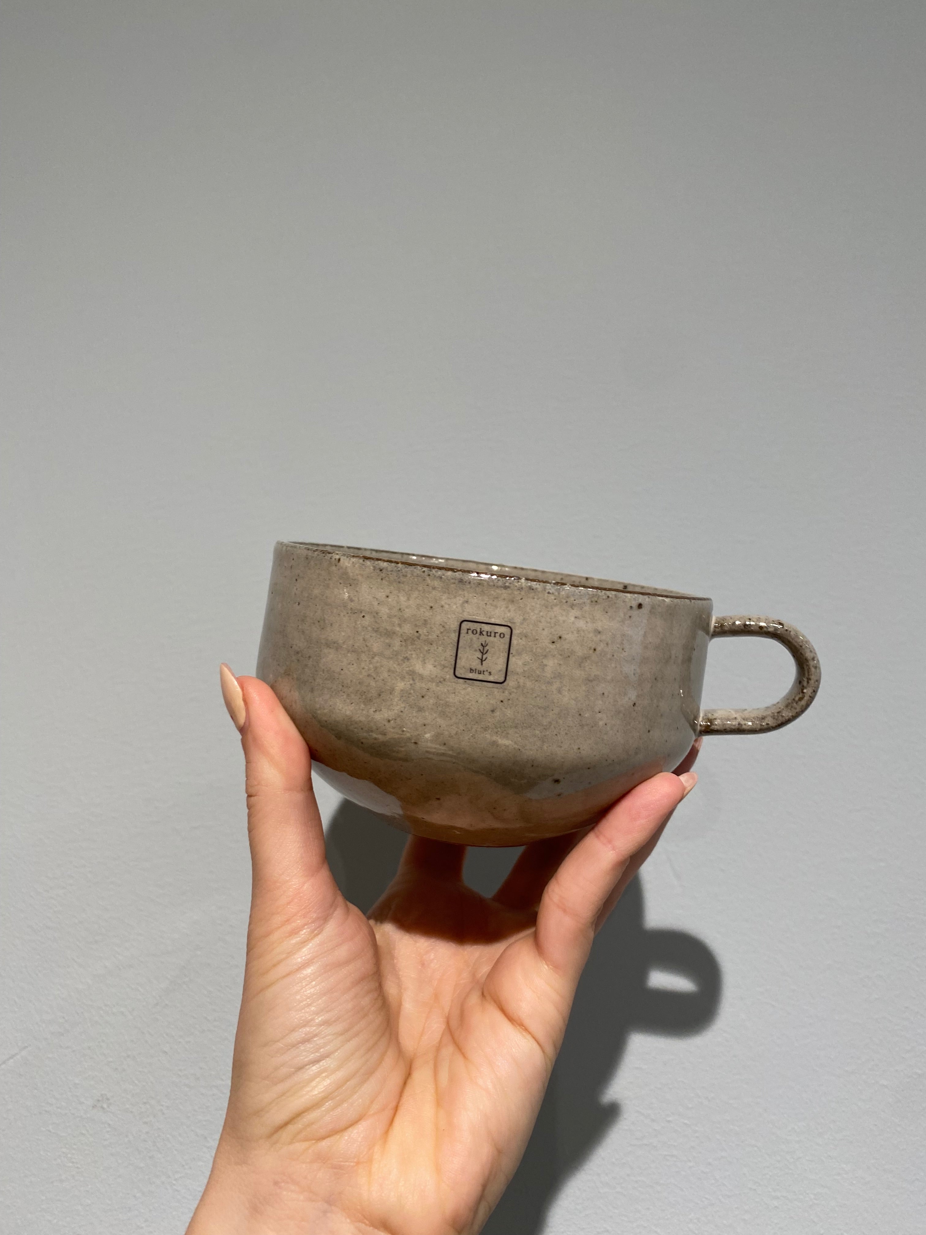 Handmade gray matcha cup with handle