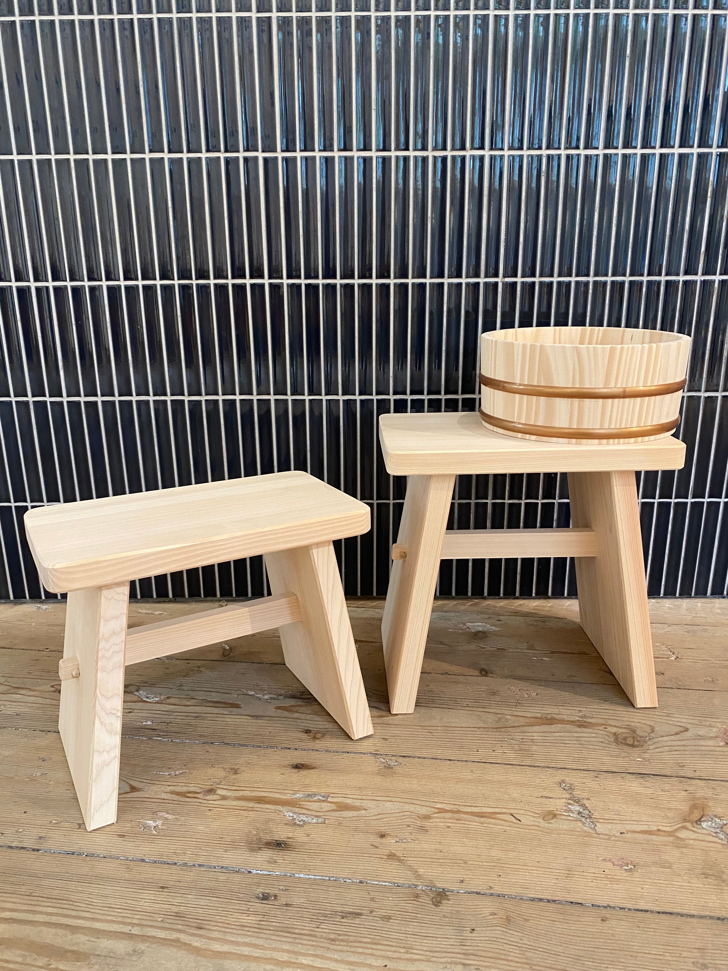 Small Japanese stools in hinoki wood