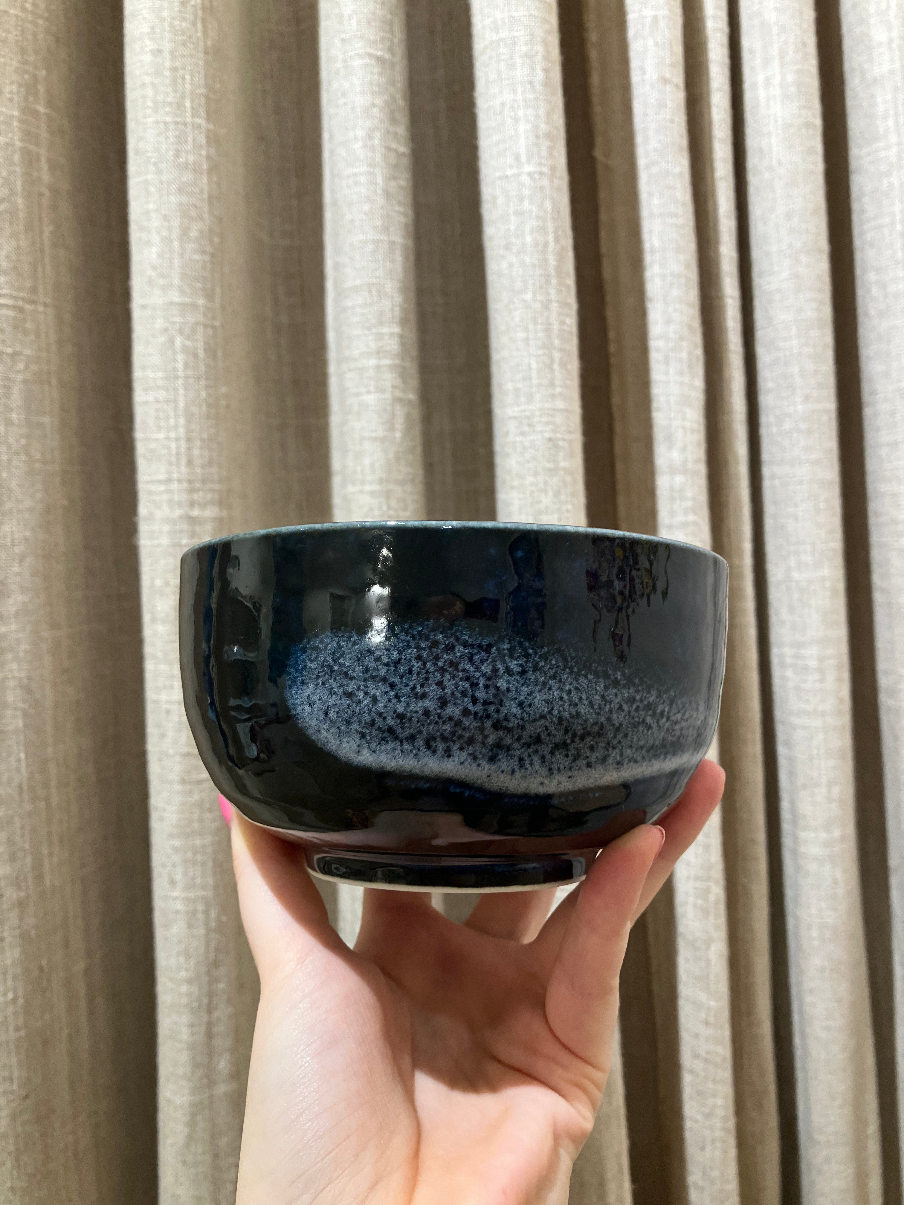Matcha cup with dark blue glaze