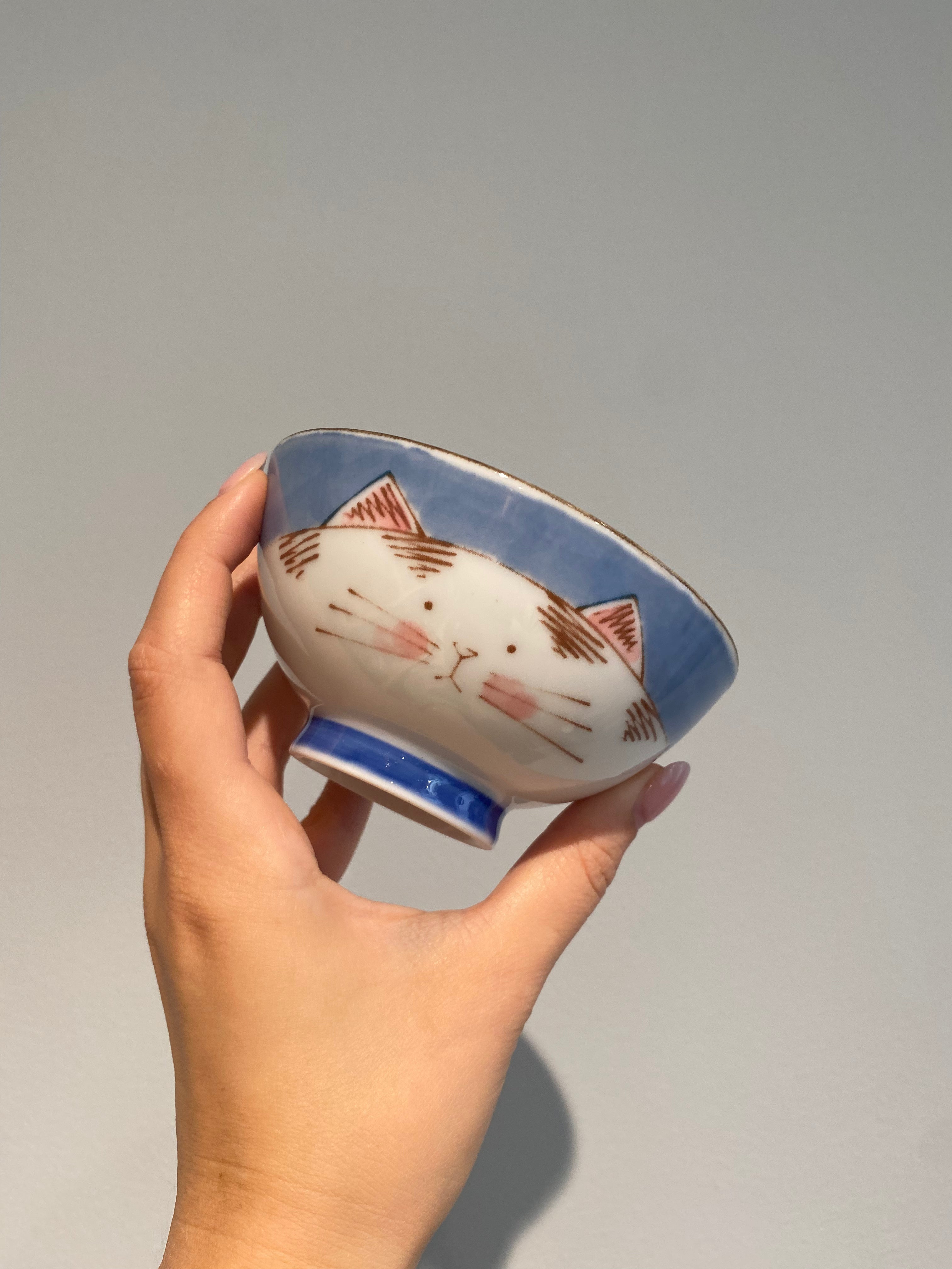 Cat bowls with a cat motif on the outside and inside