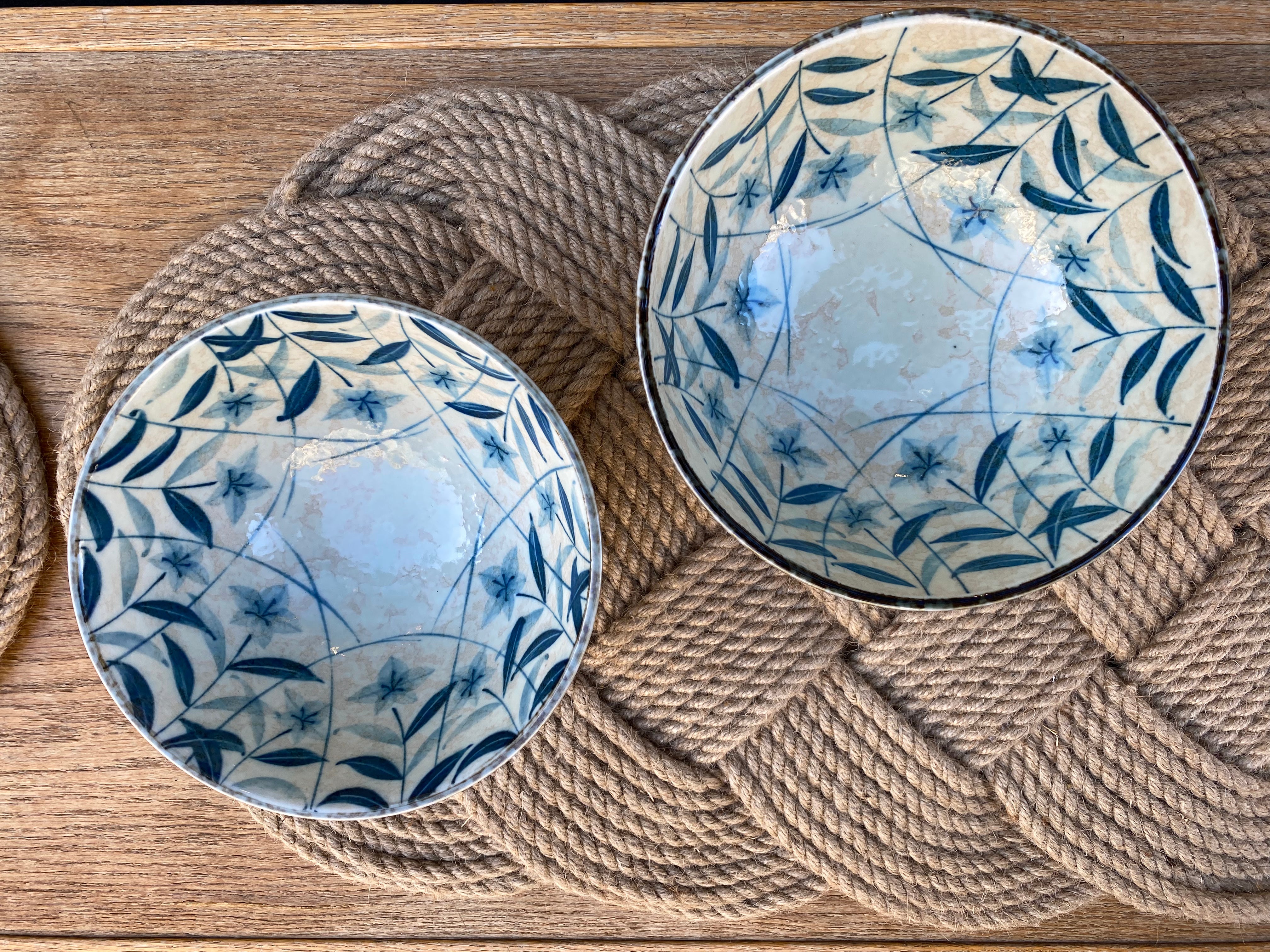 Noodle bowl with blue floral motif