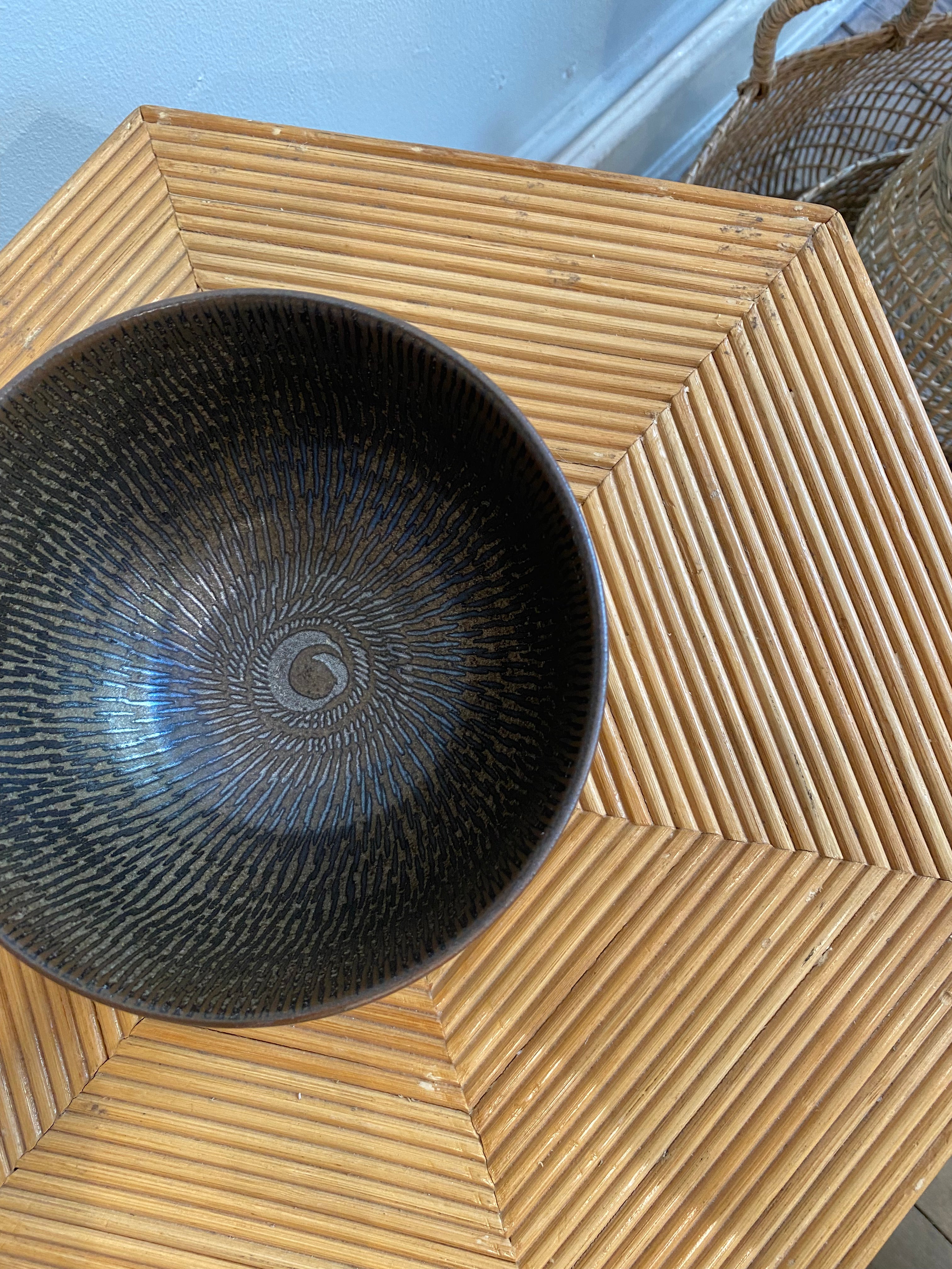 Tall rustic bowl with brown glaze