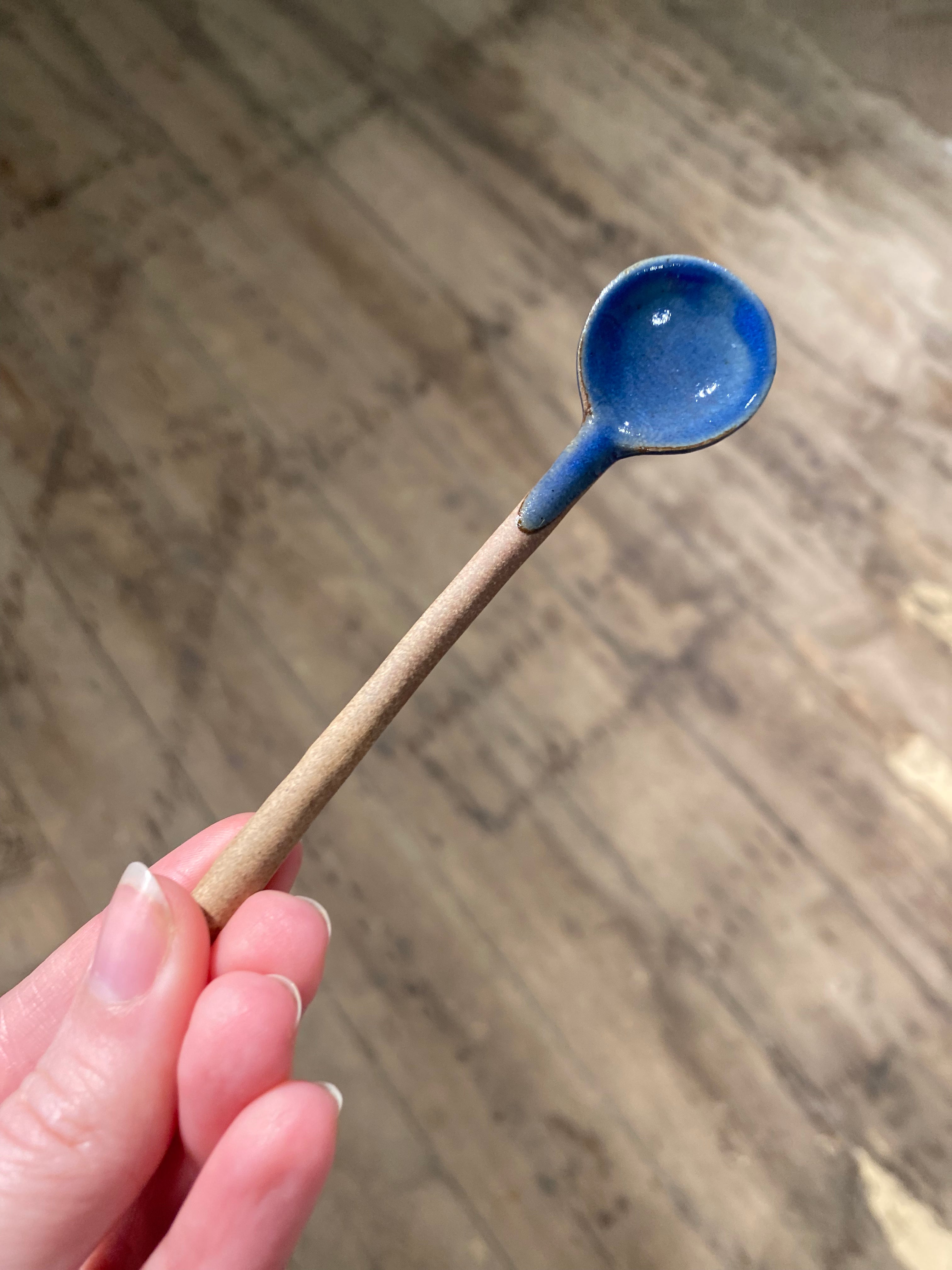 Ceramic spoon with blue glaze