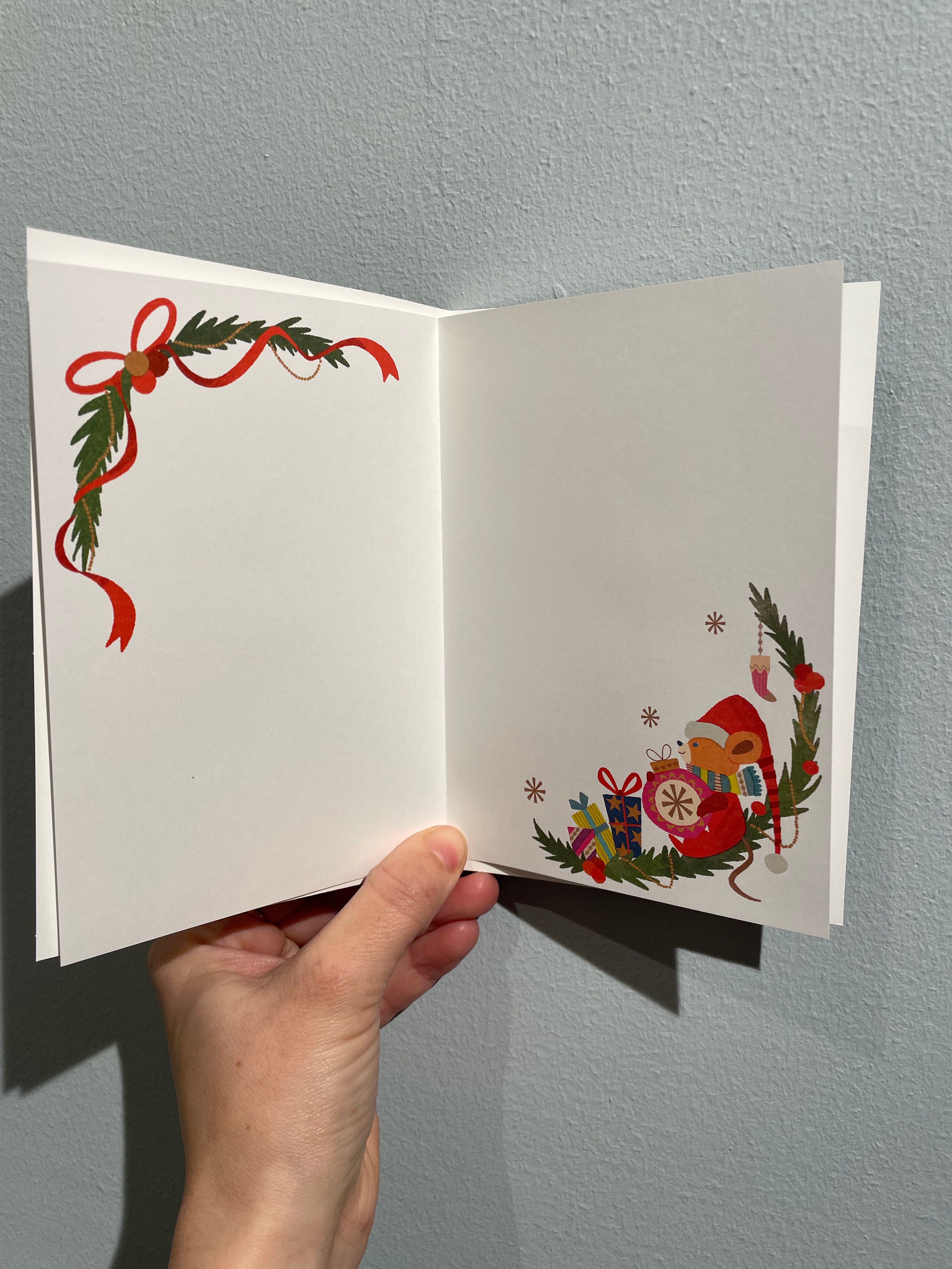 Christmas card with cute animals and gold details