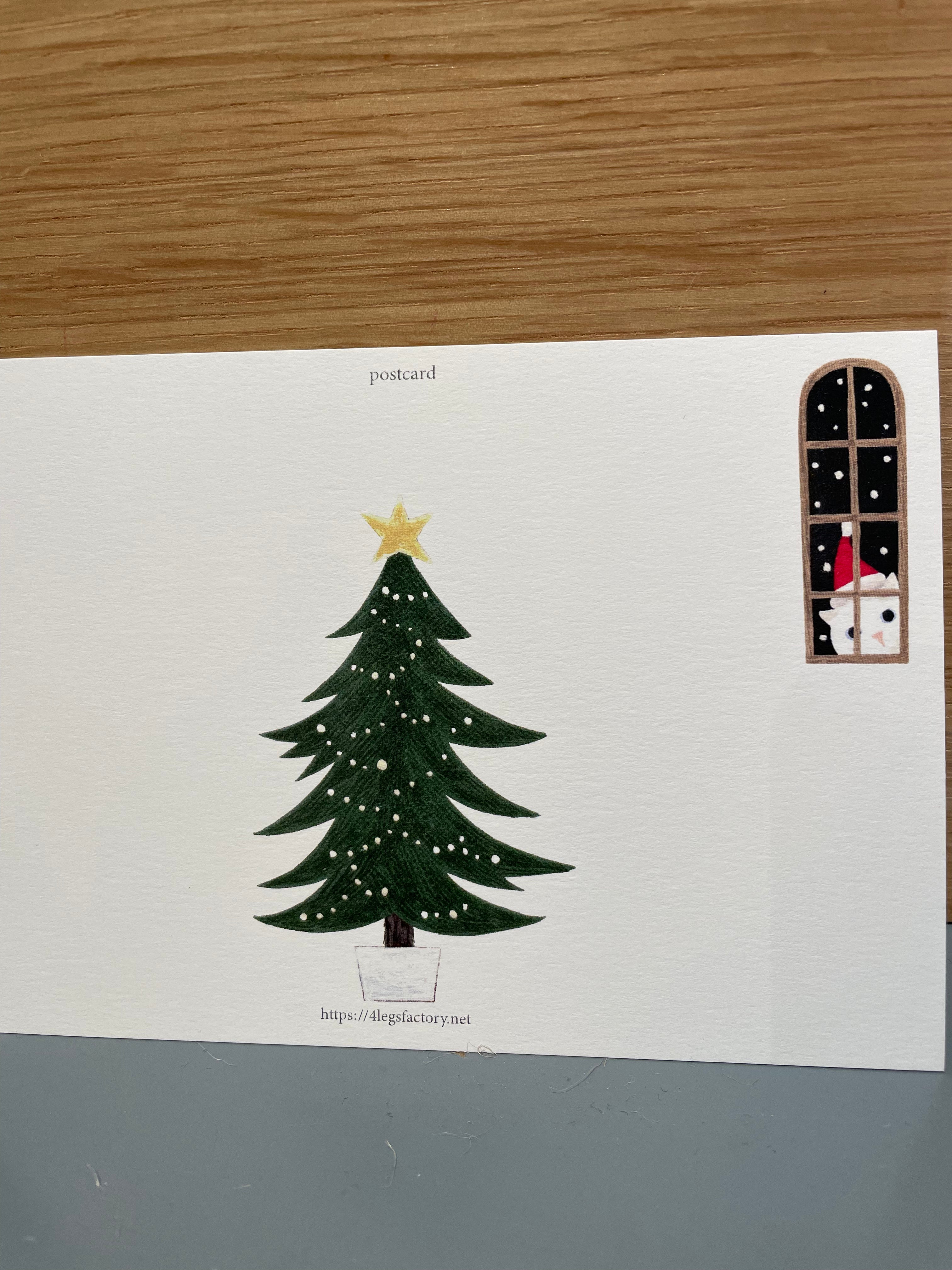 Postkort med juletræ og katte