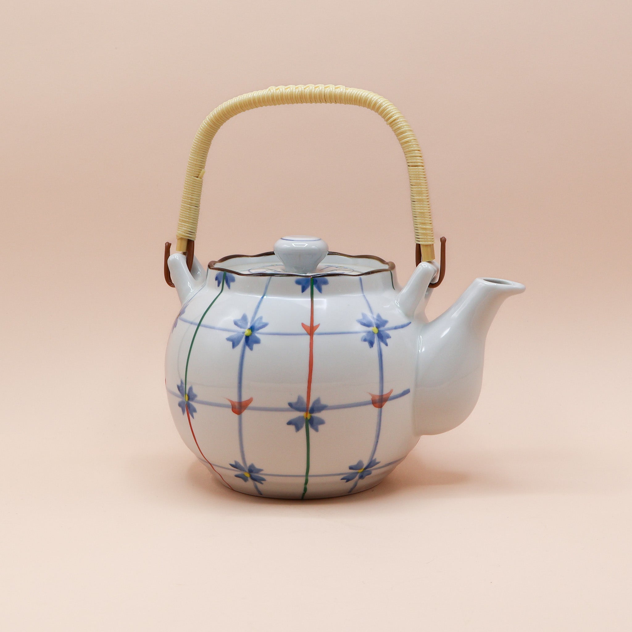 Japanese teapot with flowers and stripes