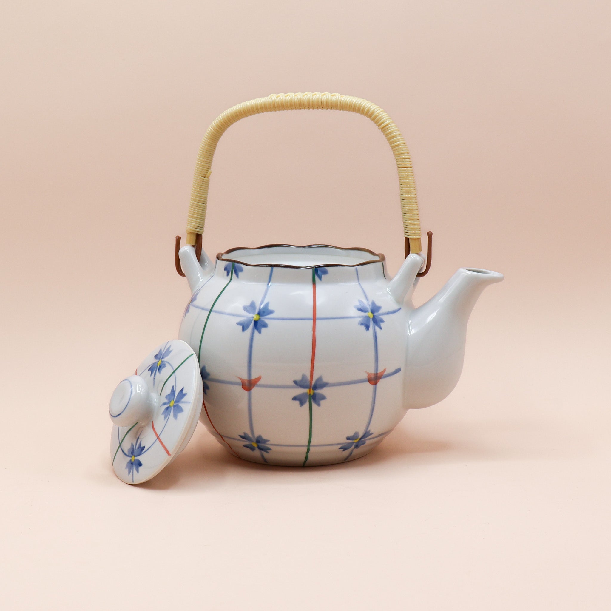 Japanese teapot with flowers and stripes