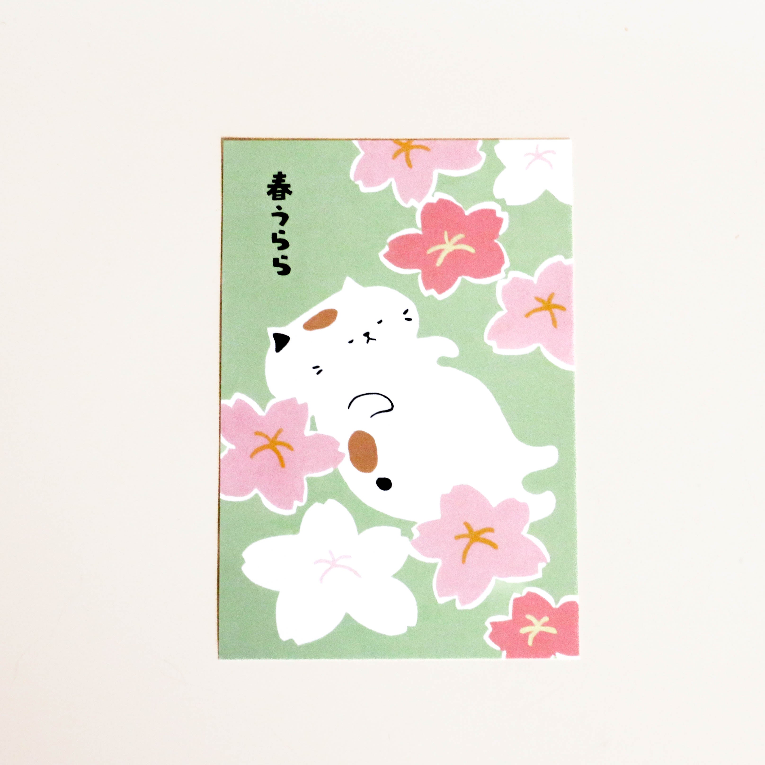 Card with cat lying in flowers