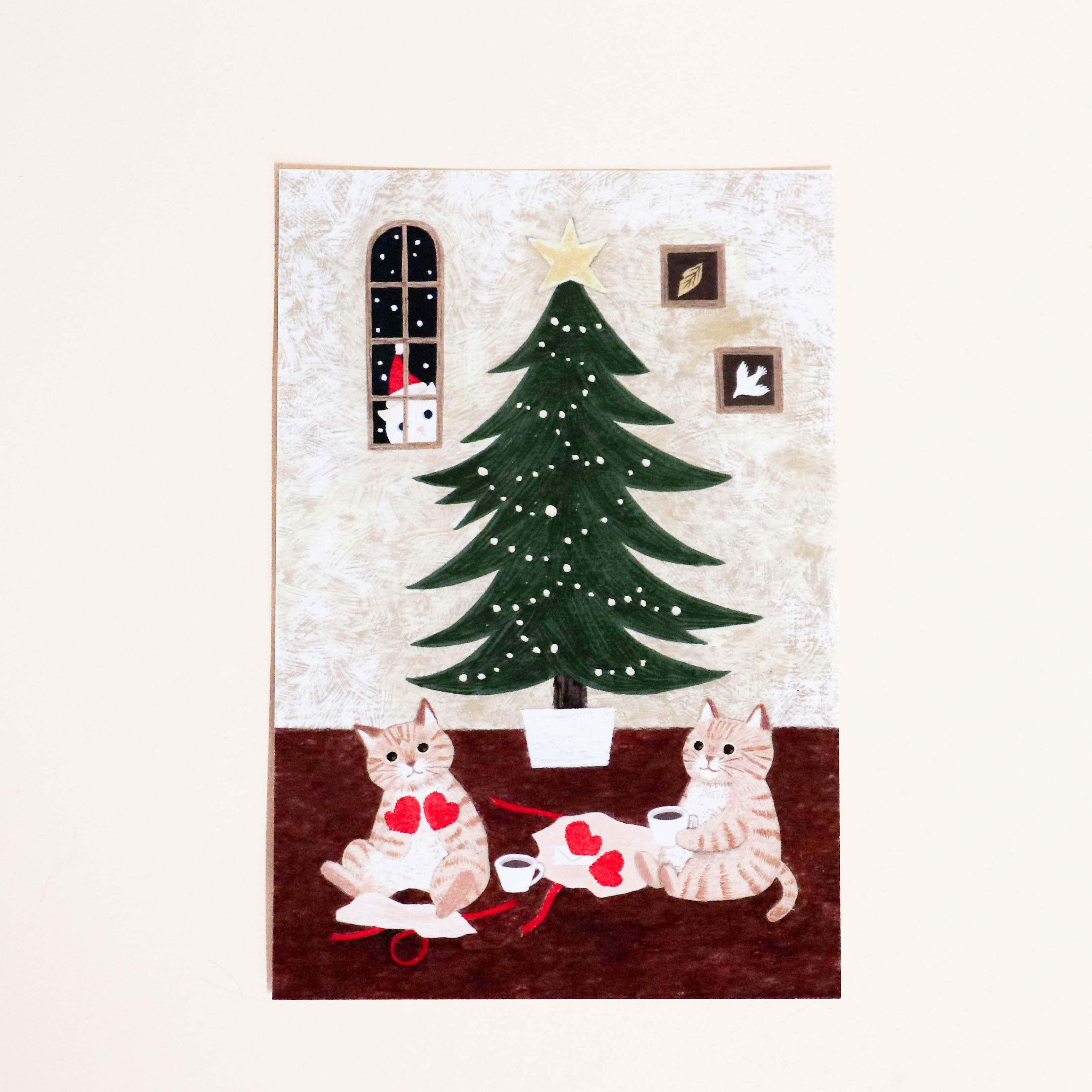 Postcard with Christmas tree and cats