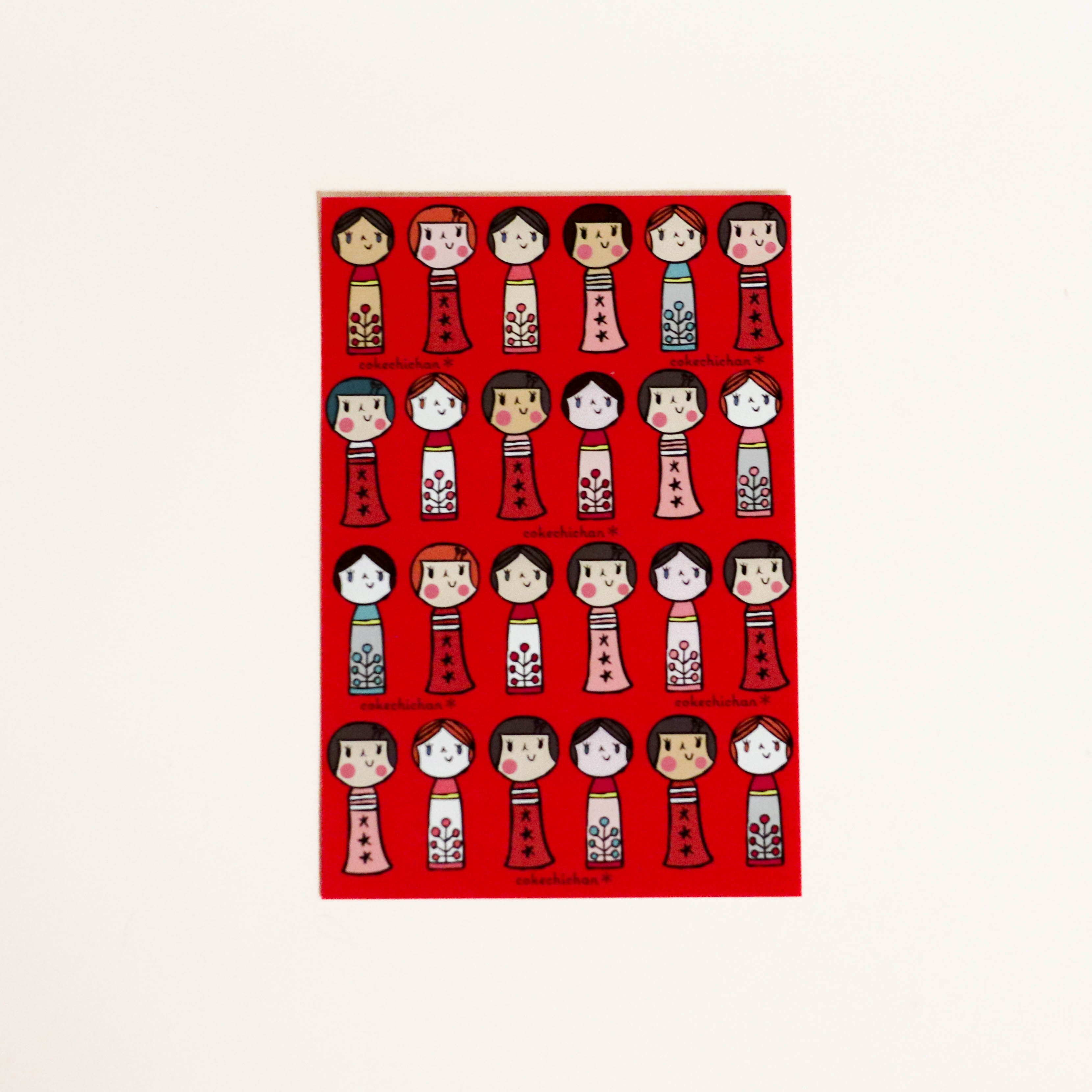 Kort med Kokeshi dukker
