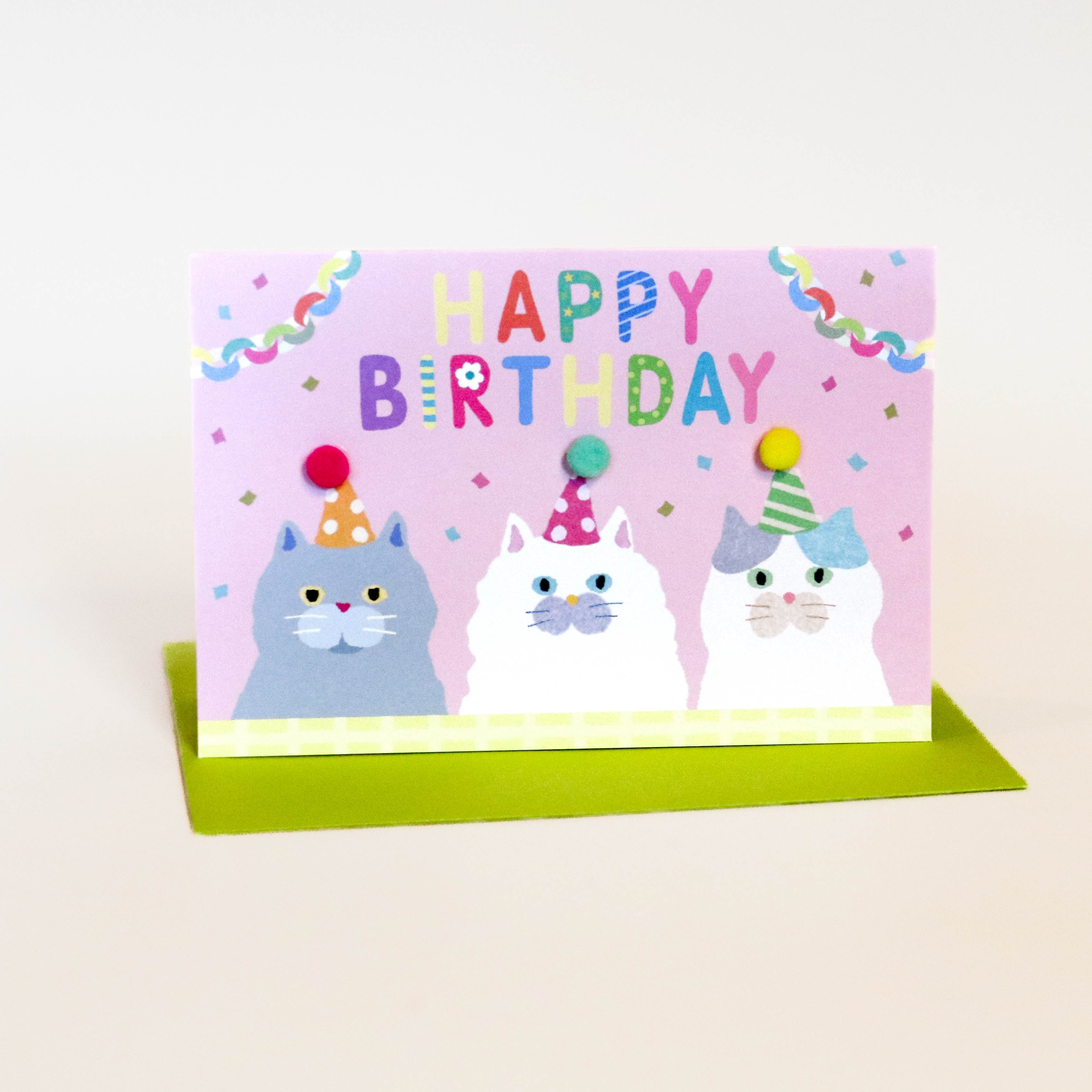 Pop-up birthday card with cats celebrating their birthday