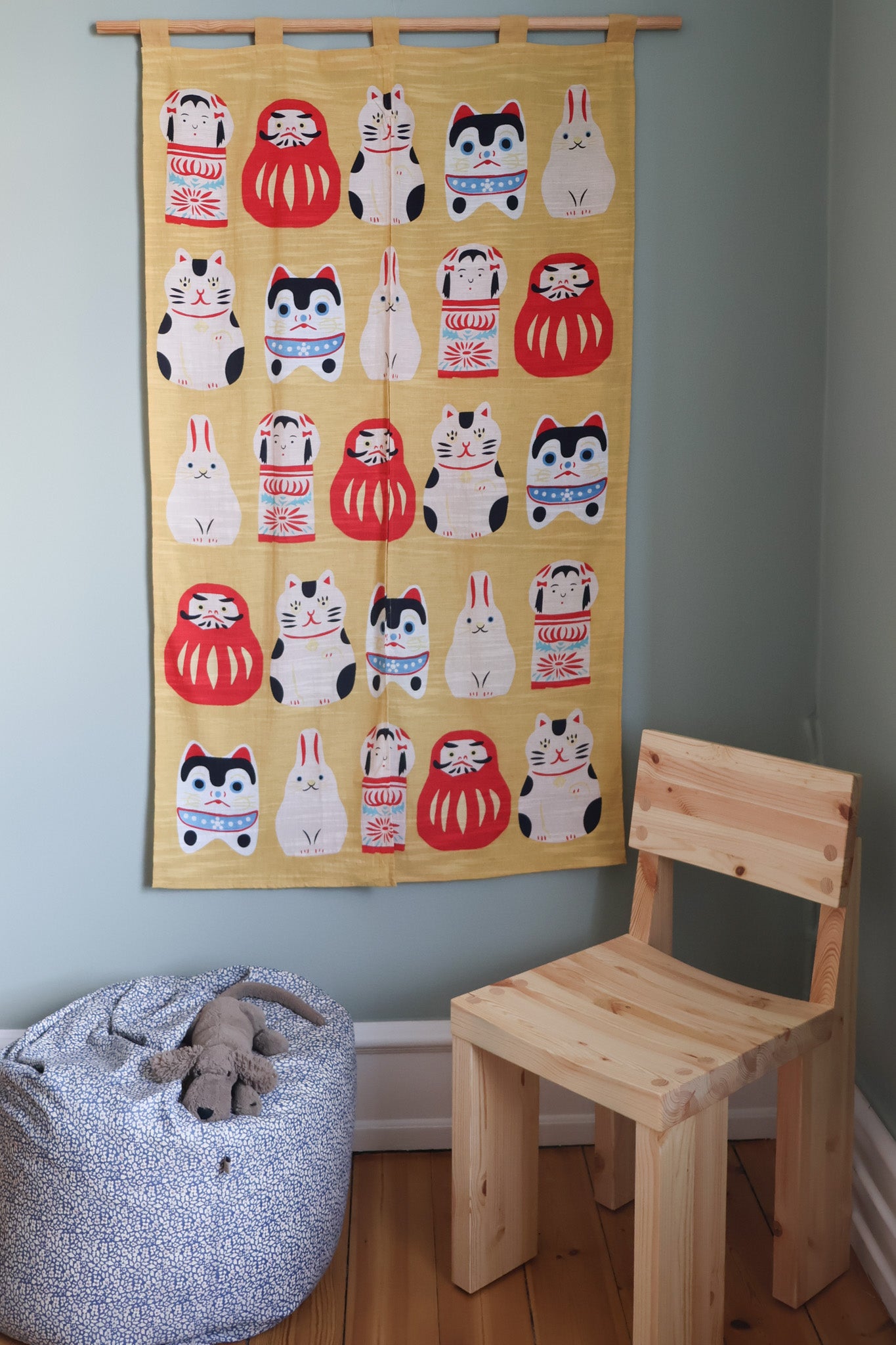 Vægtæppe med japanske figurer - gul